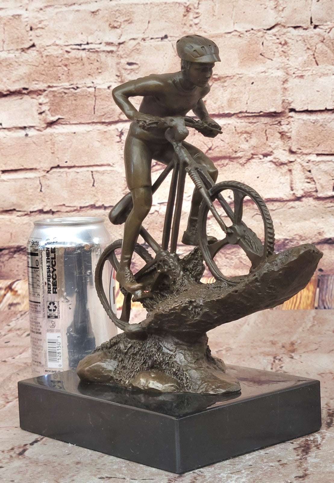 Heavy Solid Wrought Iron Bronze Sculpture Biking Sport Statue Man Bike Bicycle
