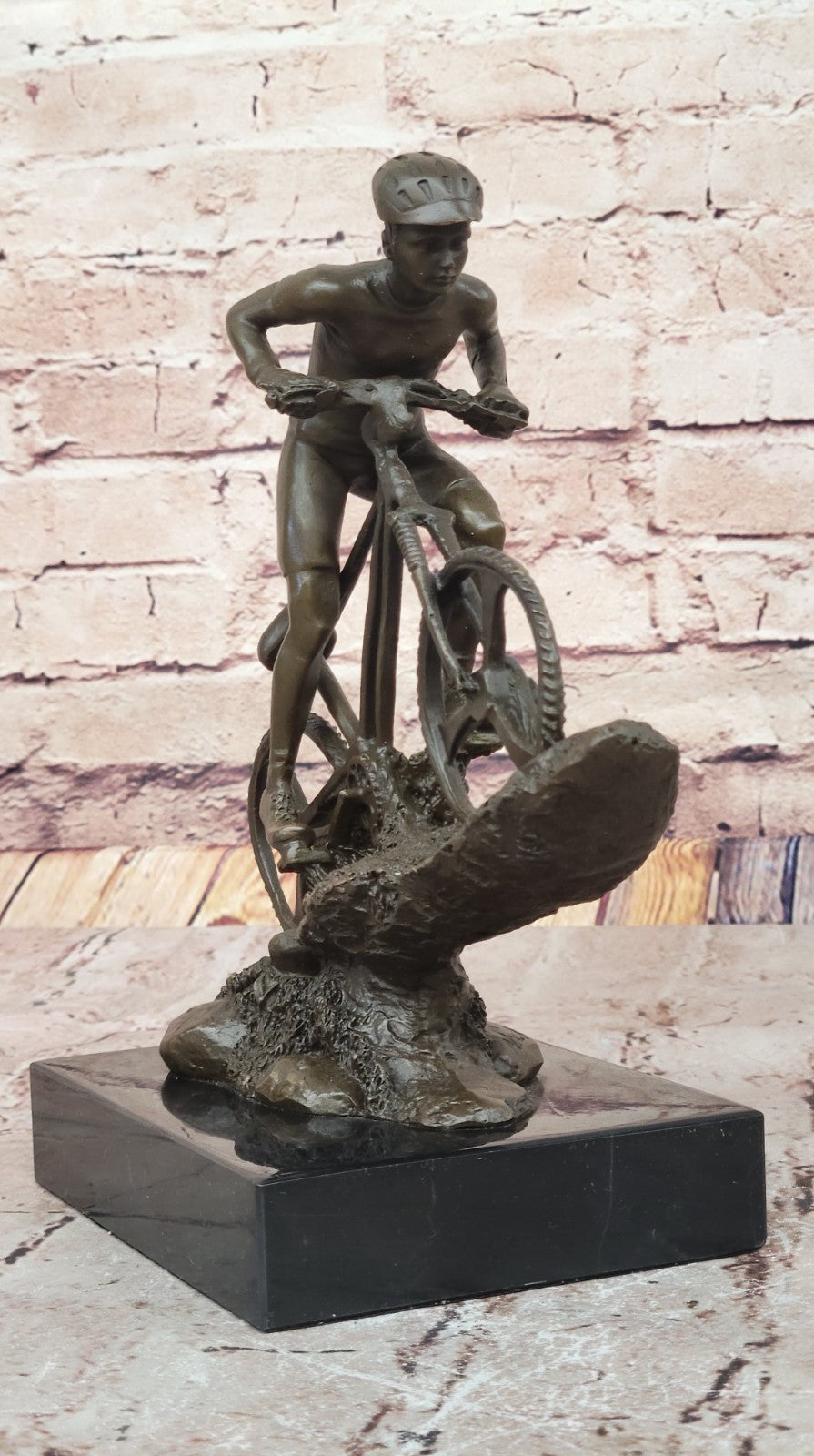 Heavy Solid Wrought Iron Bronze Sculpture Biking Sport Statue Man Bike Bicycle