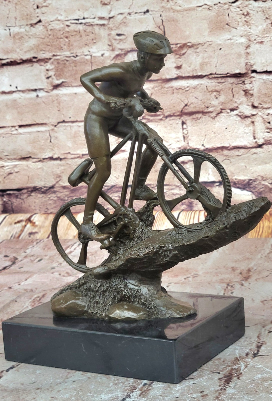 Heavy Solid Wrought Iron Bronze Sculpture Biking Sport Statue Man Bike Bicycle