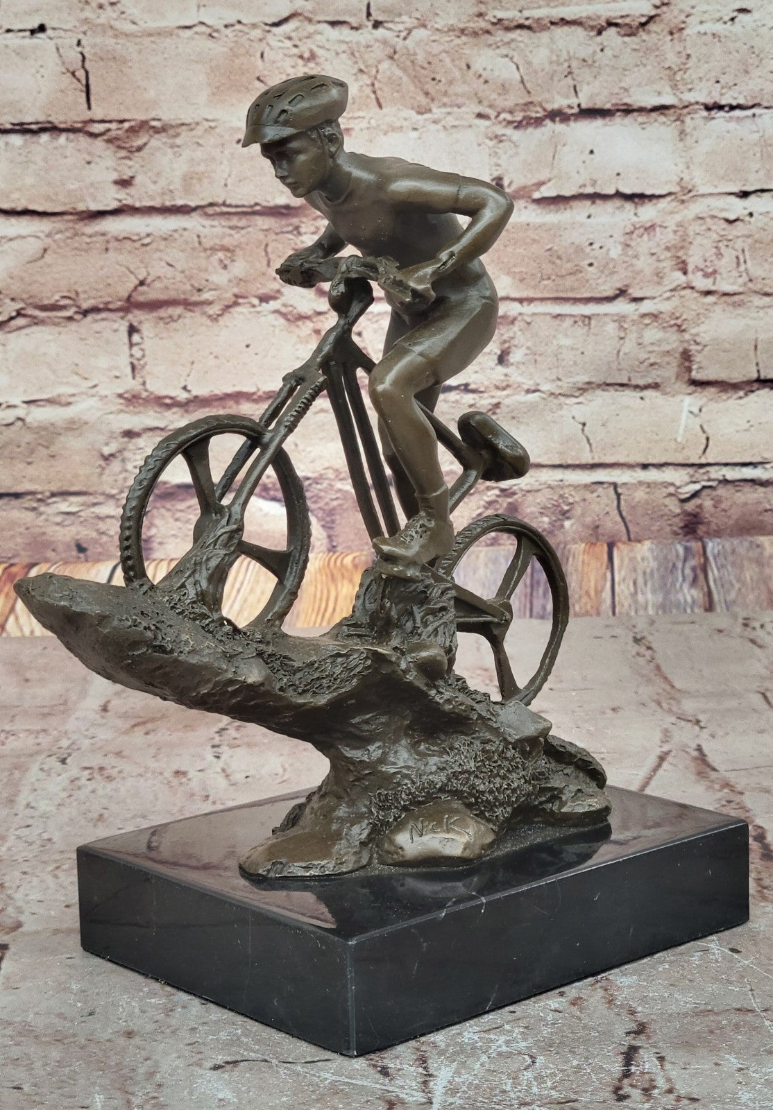 Heavy Solid Wrought Iron Bronze Sculpture Biking Sport Statue Man Bike Bicycle