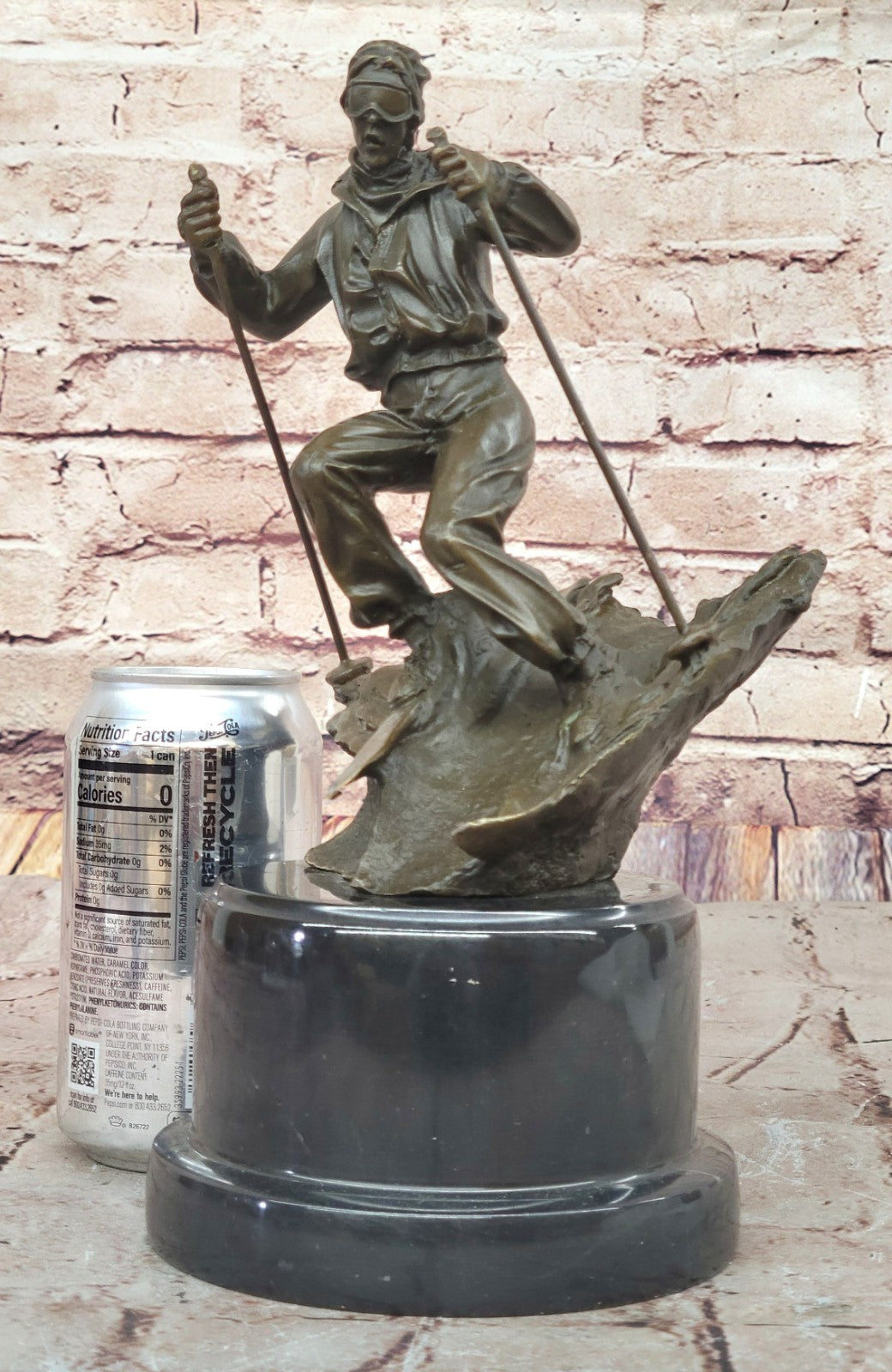 Signed: NICK Bronze Sculpture skier men skiiing snow ski sports Statue Figurine