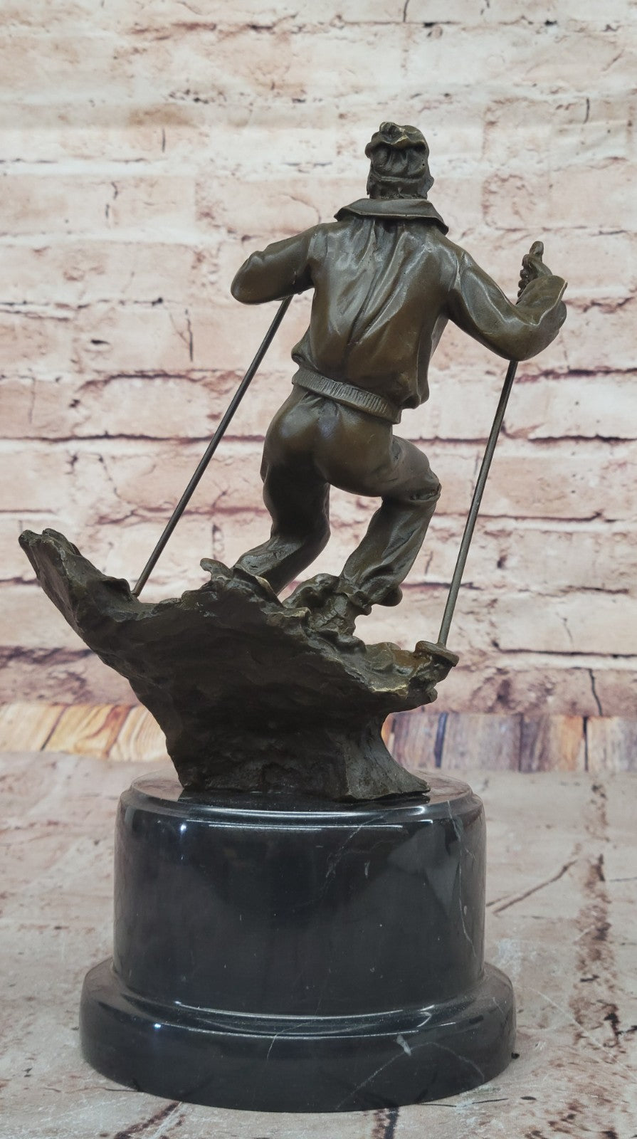 Signed: NICK Bronze Sculpture skier men skiiing snow ski sports Statue Figurine