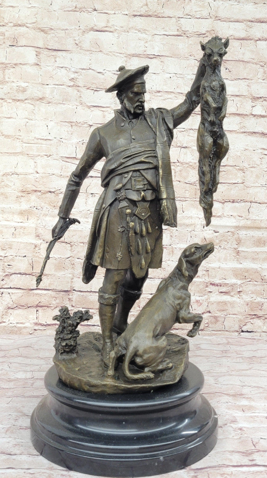 Genuine Bronze Statue: Scottish Fox Hunter Sculpture by P.J. Mene, Home Library Decor