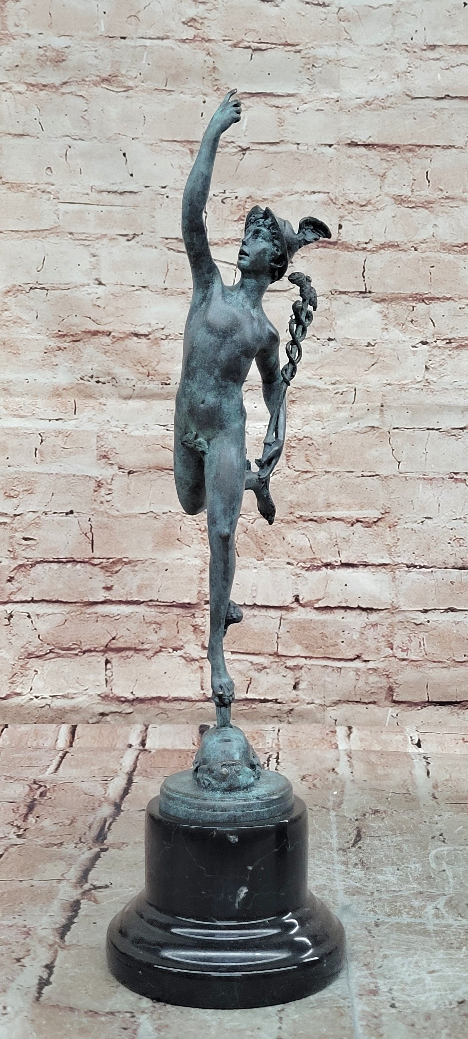 Giambologna Style Mercury Hermes Bronze Sculpture Winged Figure Hot Cast Fine Art