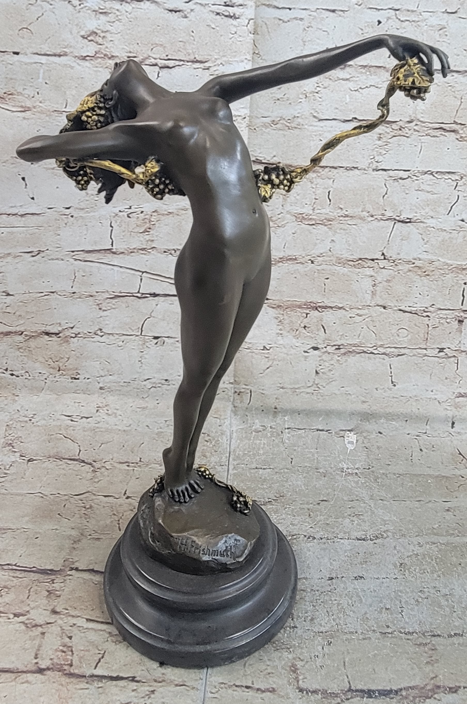 Art Deco Nouveau Vine Dancer Frishmuth Bronze Statue Figurine Figure Gift Decor