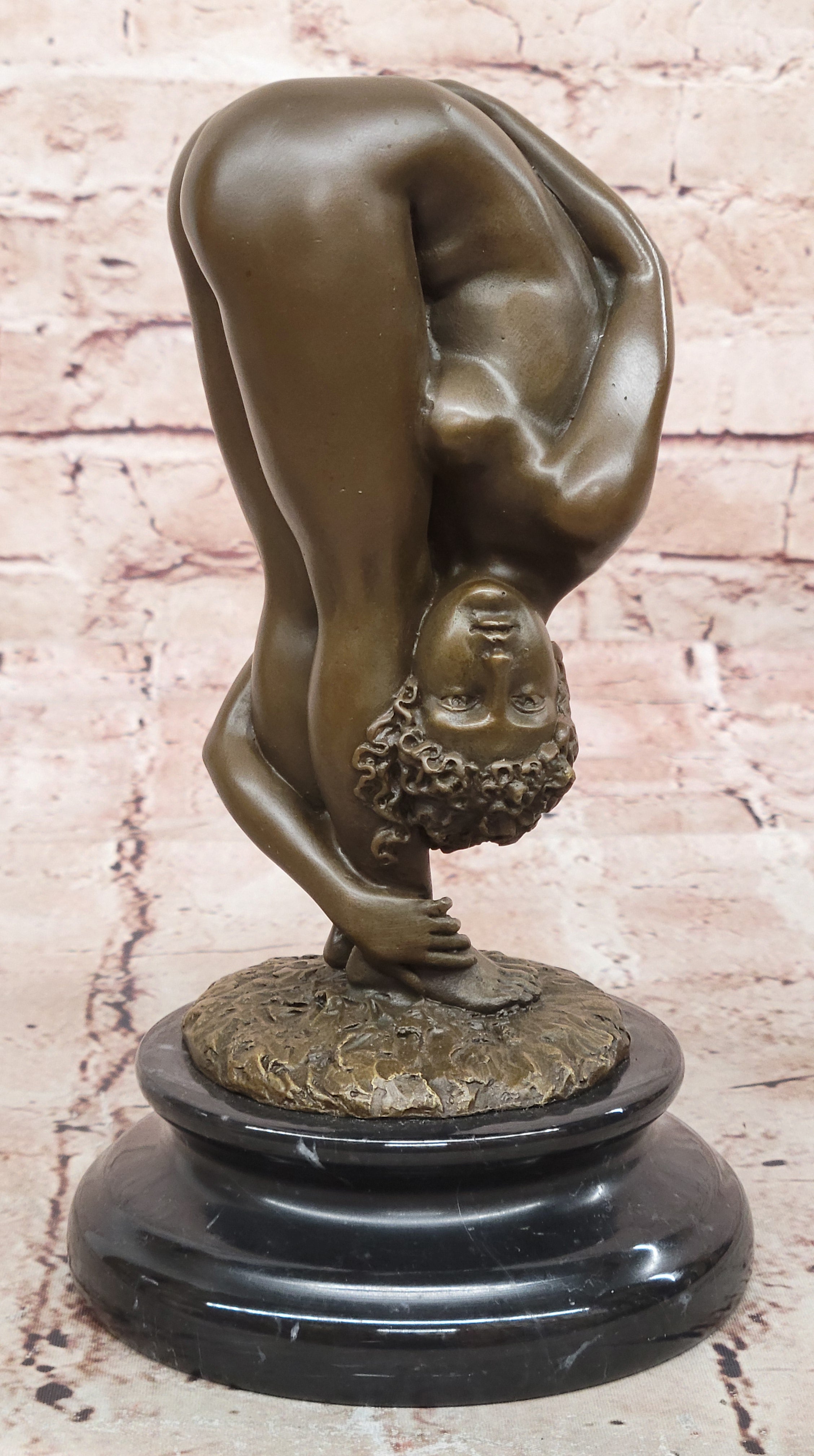 Sexy Nude Bronze Woman Sculpture – Erotic Art Deco Female Statue on Marble Base