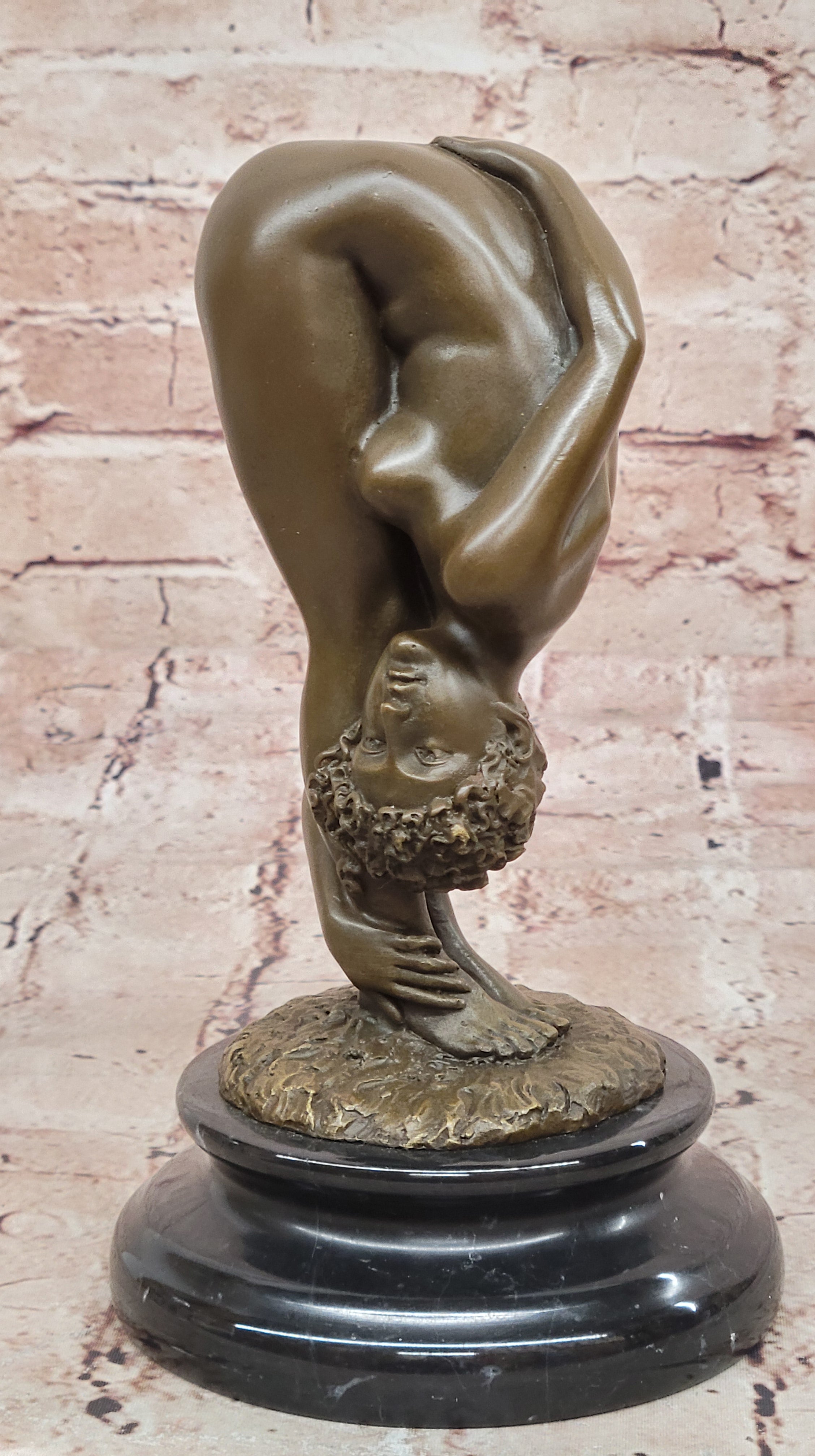 Sexy Nude Bronze Woman Sculpture – Erotic Art Deco Female Statue on Marble Base