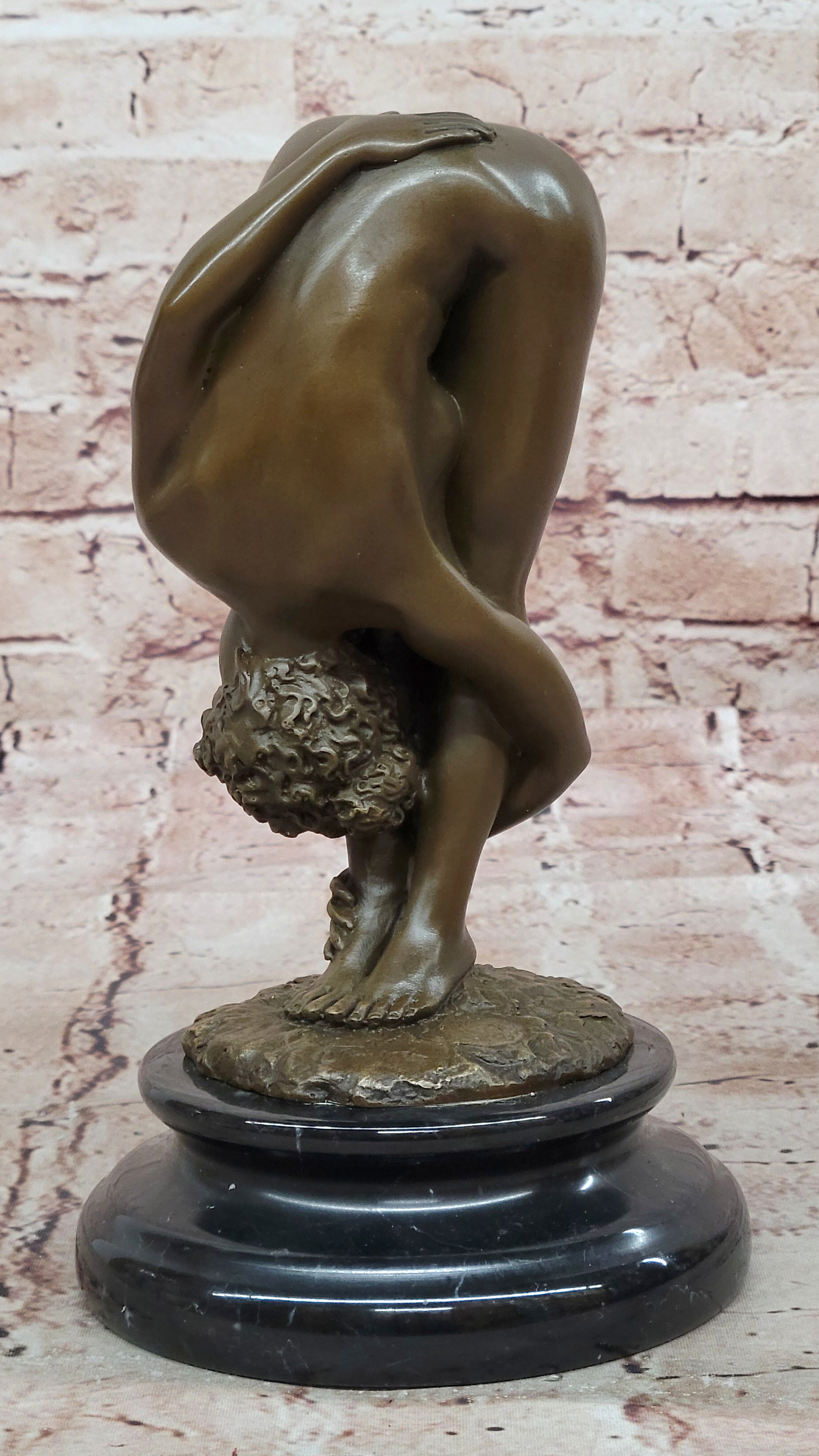 Sexy Nude Bronze Woman Sculpture – Erotic Art Deco Female Statue on Marble Base