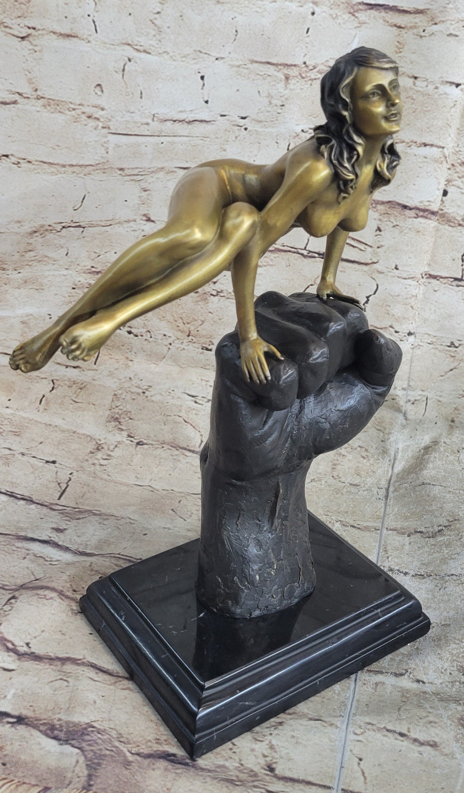 Art Deco Modern Abstract Nude Naked Female Balancing on Hand Bronze Statue SALE
