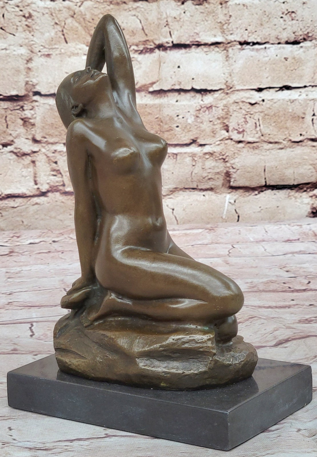Bronze Sculpture Hand Made Original Patoue Nude Female on the Rock Figurine