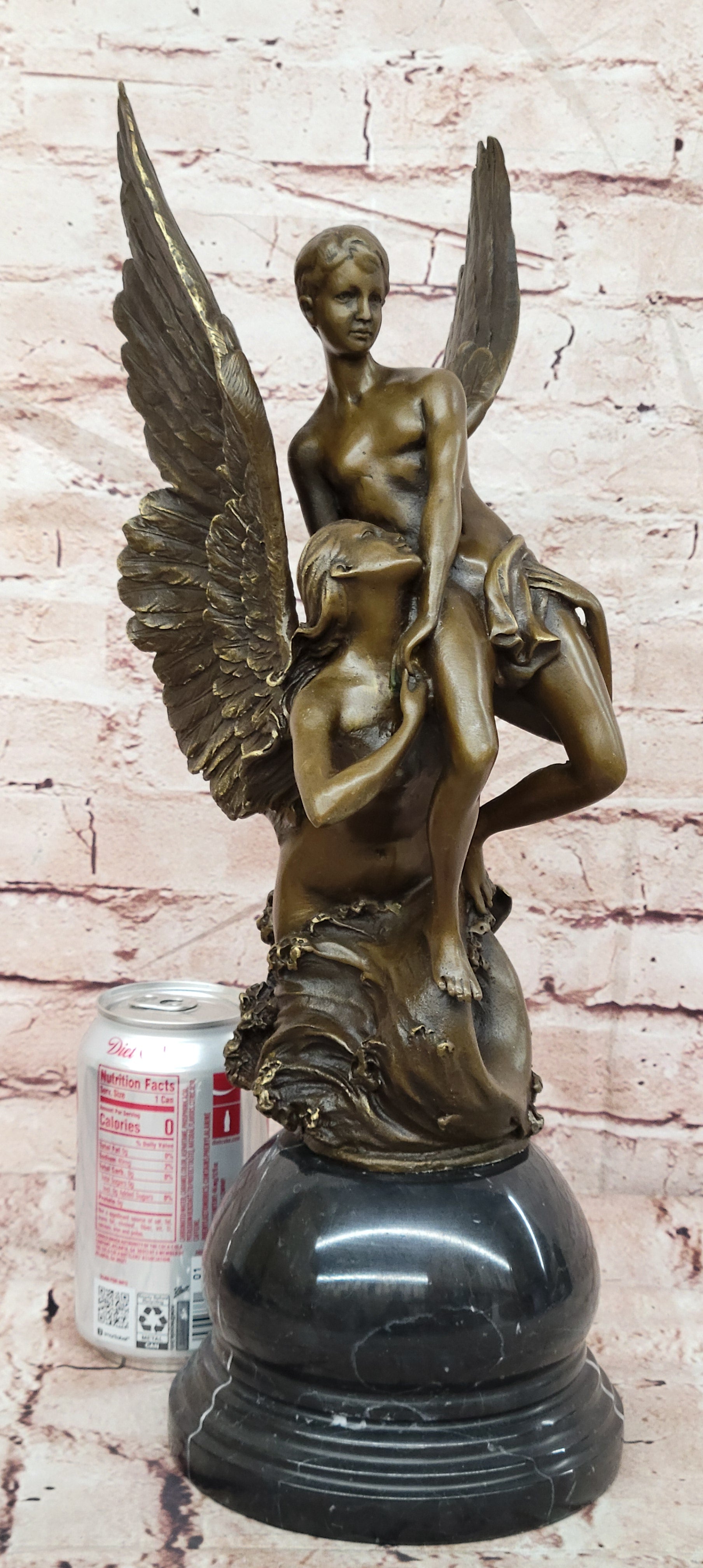 Winged Siren Seizing an Adolescent. Denys Pierre Puech 17" Tall Figurine