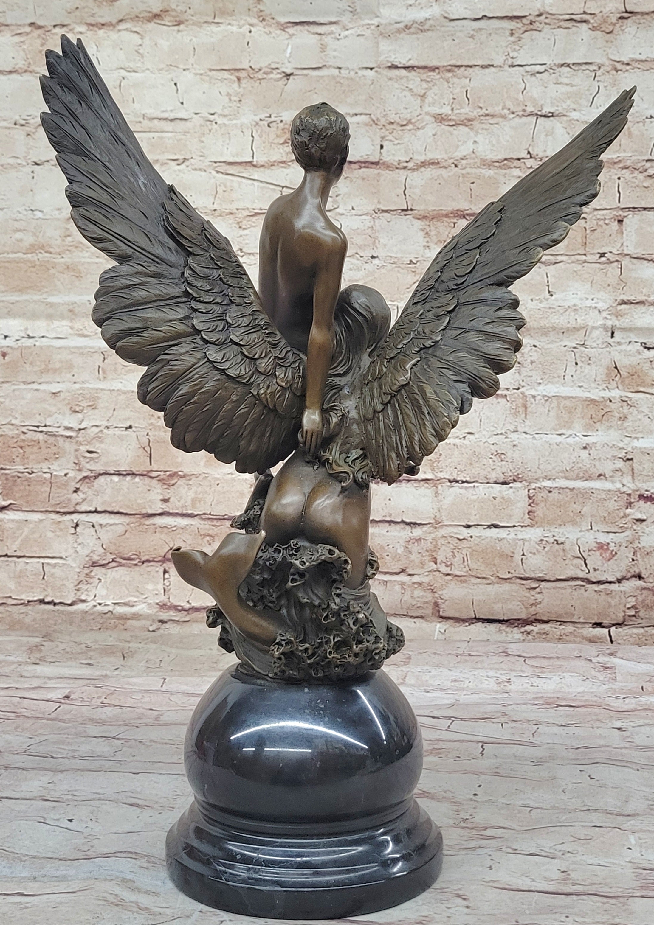 Winged Siren Seizing an Adolescent. Denys Pierre Puech 17" Tall Figurine