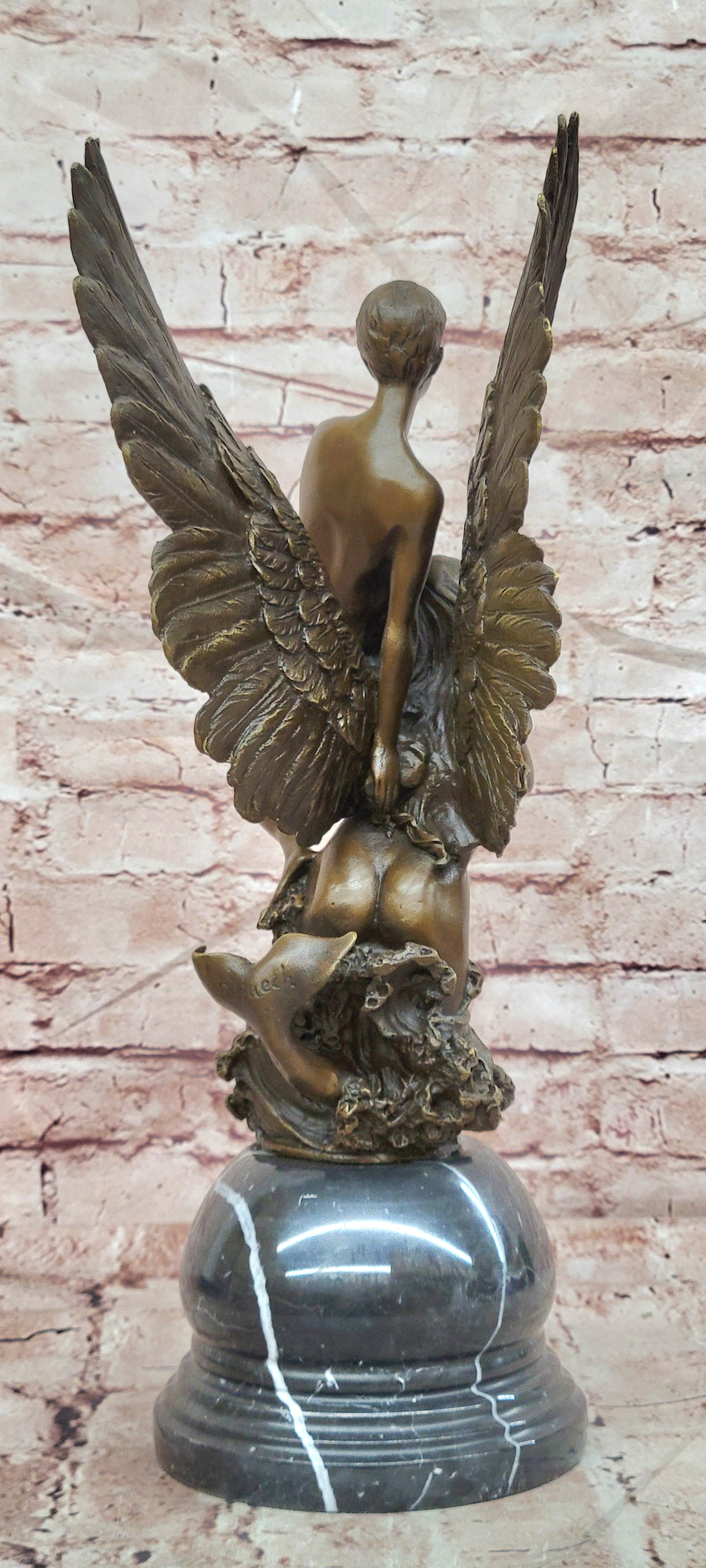 Winged Siren Seizing an Adolescent. Denys Pierre Puech 17" Tall Figurine
