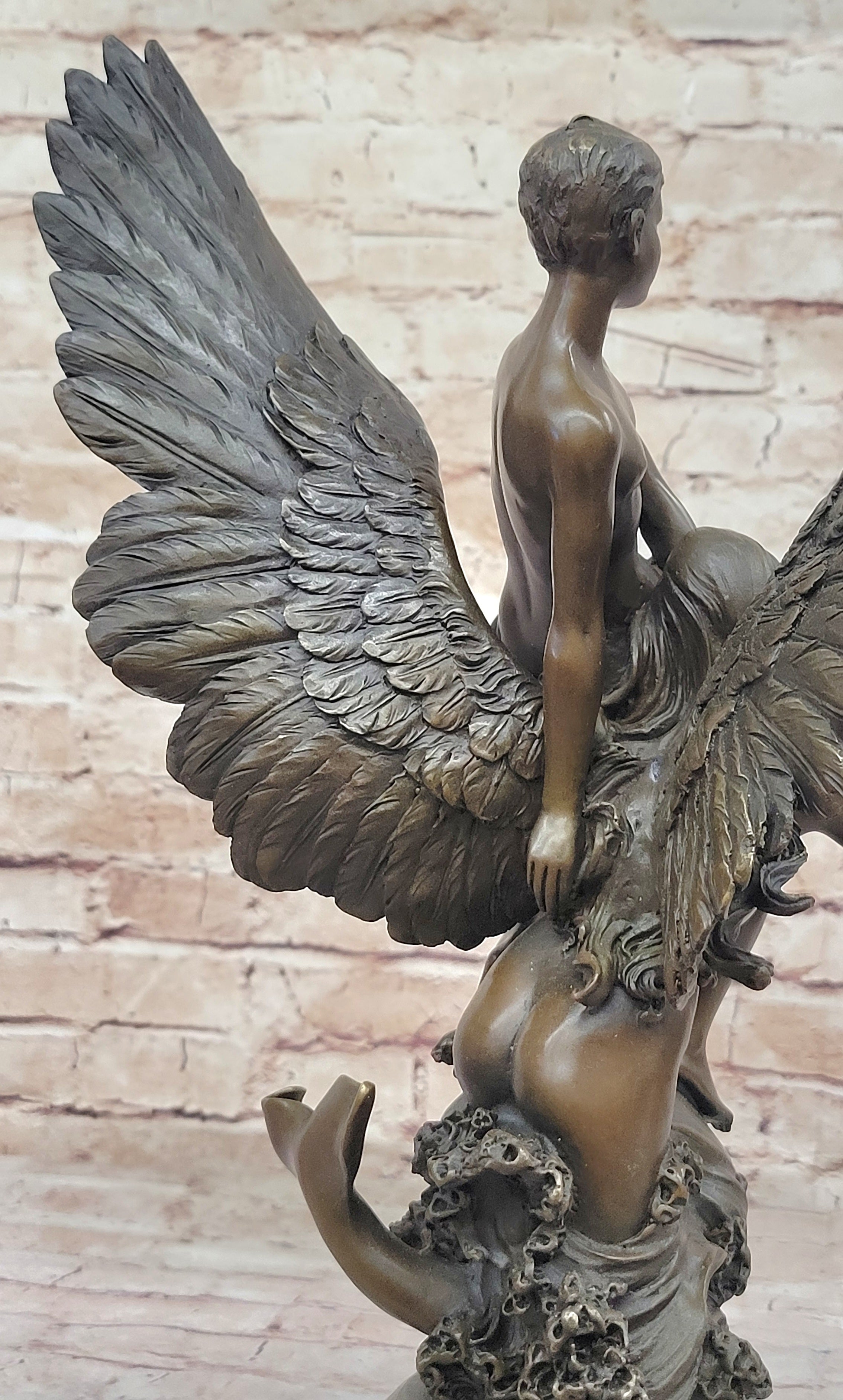 Winged Siren Seizing an Adolescent Bronze Figurine by Denis Puech