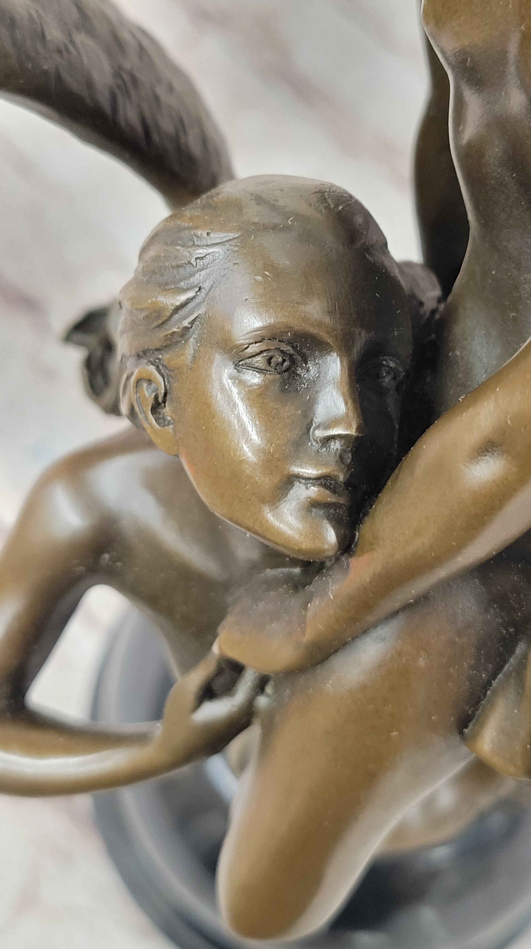 Winged Siren Seizing an Adolescent Bronze Figurine by Denis Puech