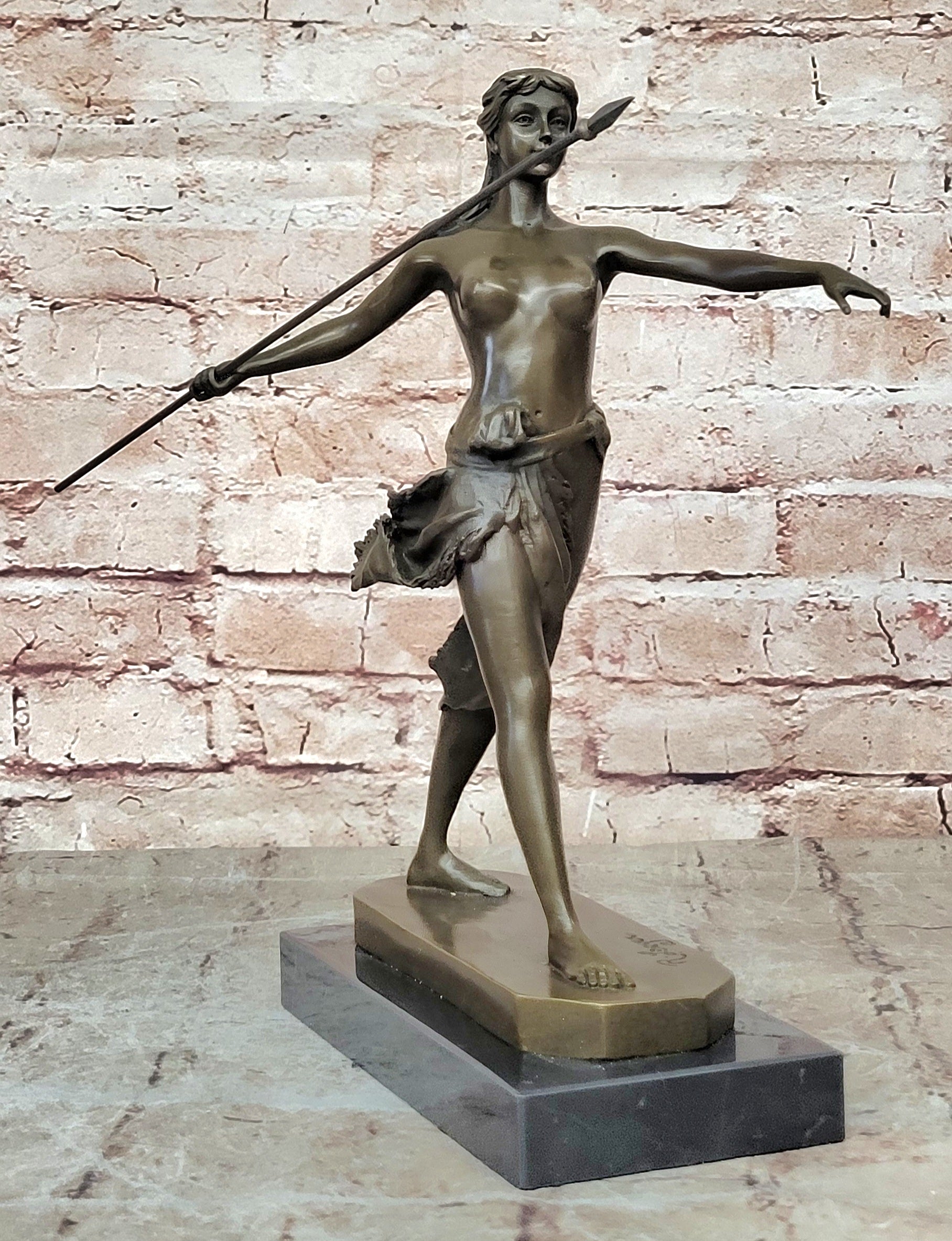 Nude Diana The Huntress Art Signed Pure Hot Cast Bronze Statue Sexy Figurine NR
