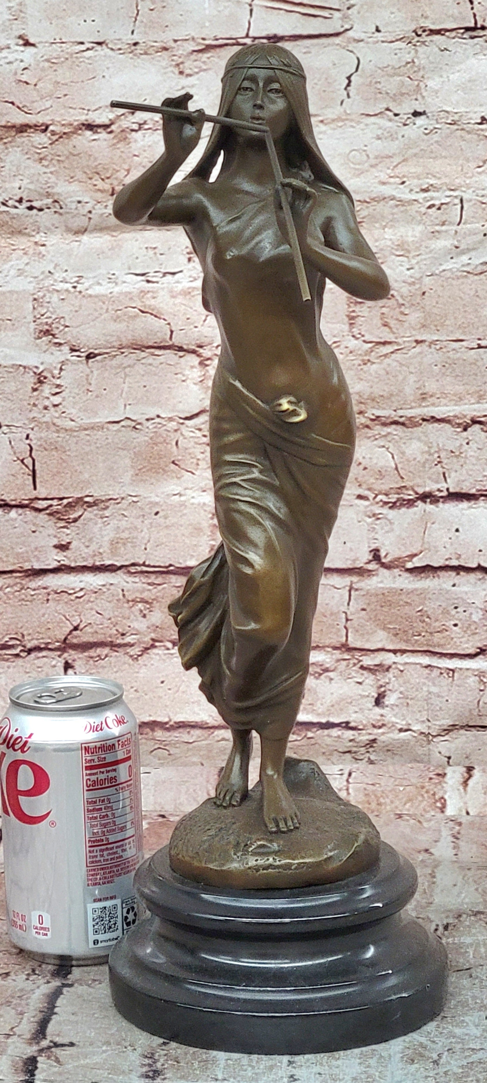 Bronze Native American Maiden Playing Flute Sculpture Hot Cast Collectible Art