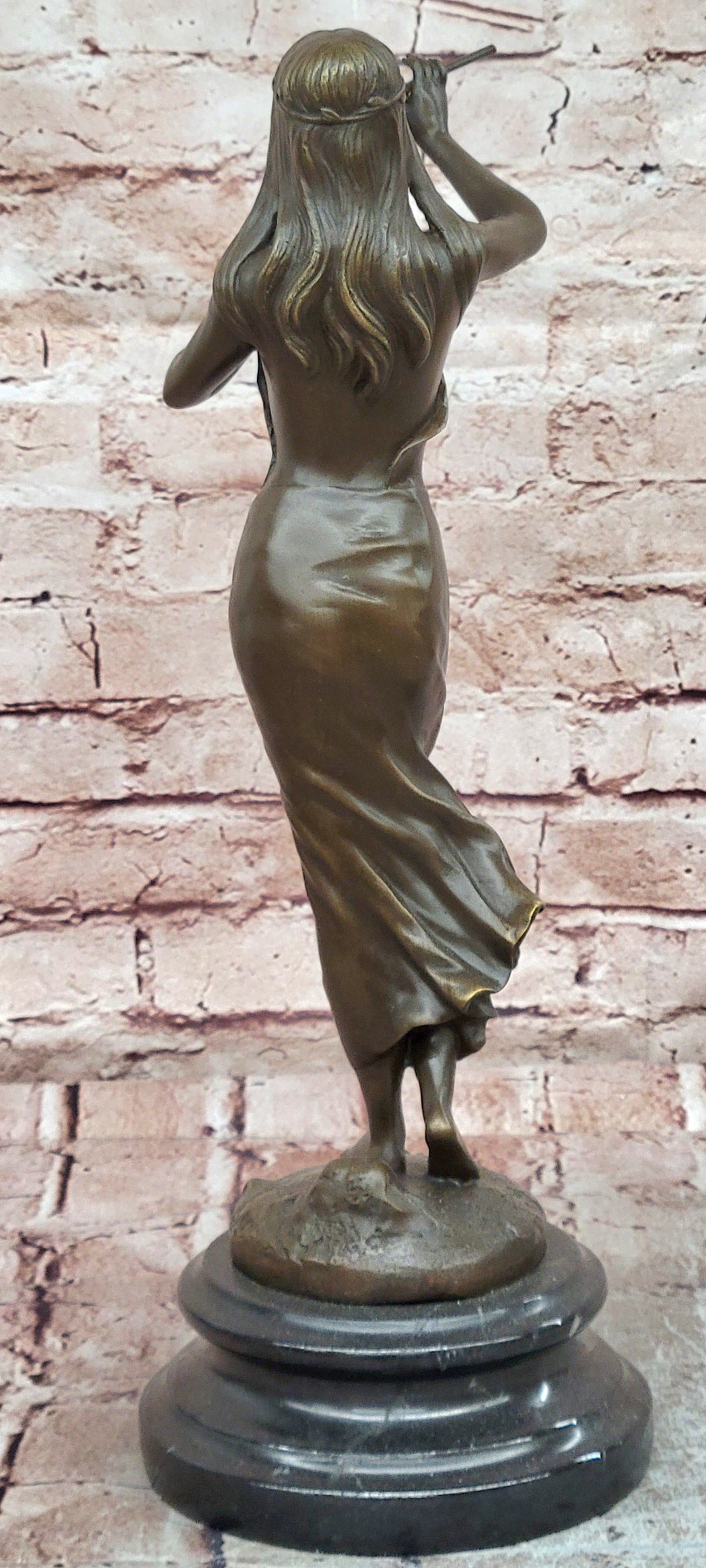 Bronze Native American Maiden Playing Flute Sculpture Hot Cast Collectible Art
