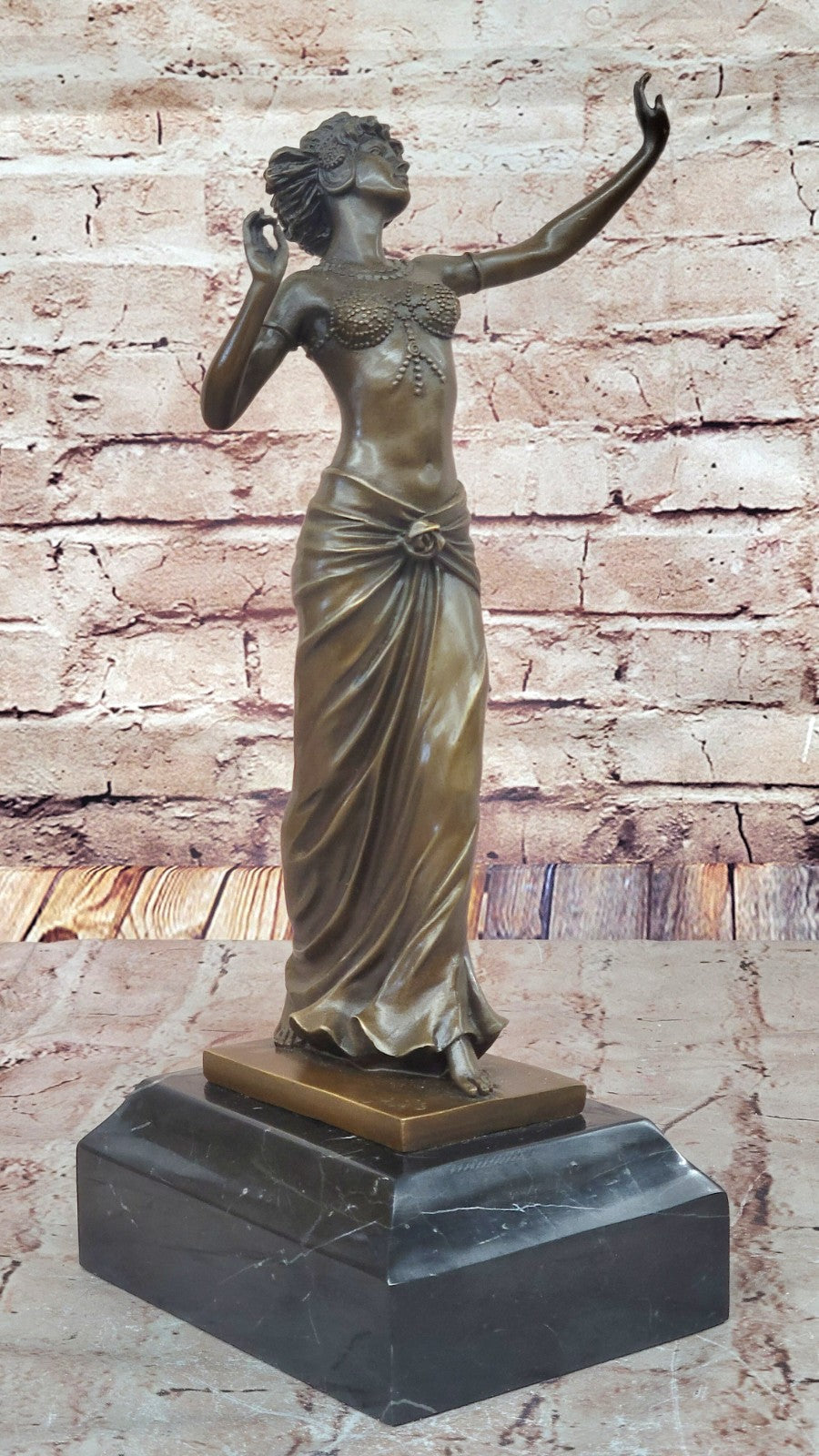 ART NOUVEAU SIGNED BRONZE GYPSY DANCER STATUE FIGURINE FIGURE SCULPTURE GILT ARTWORK