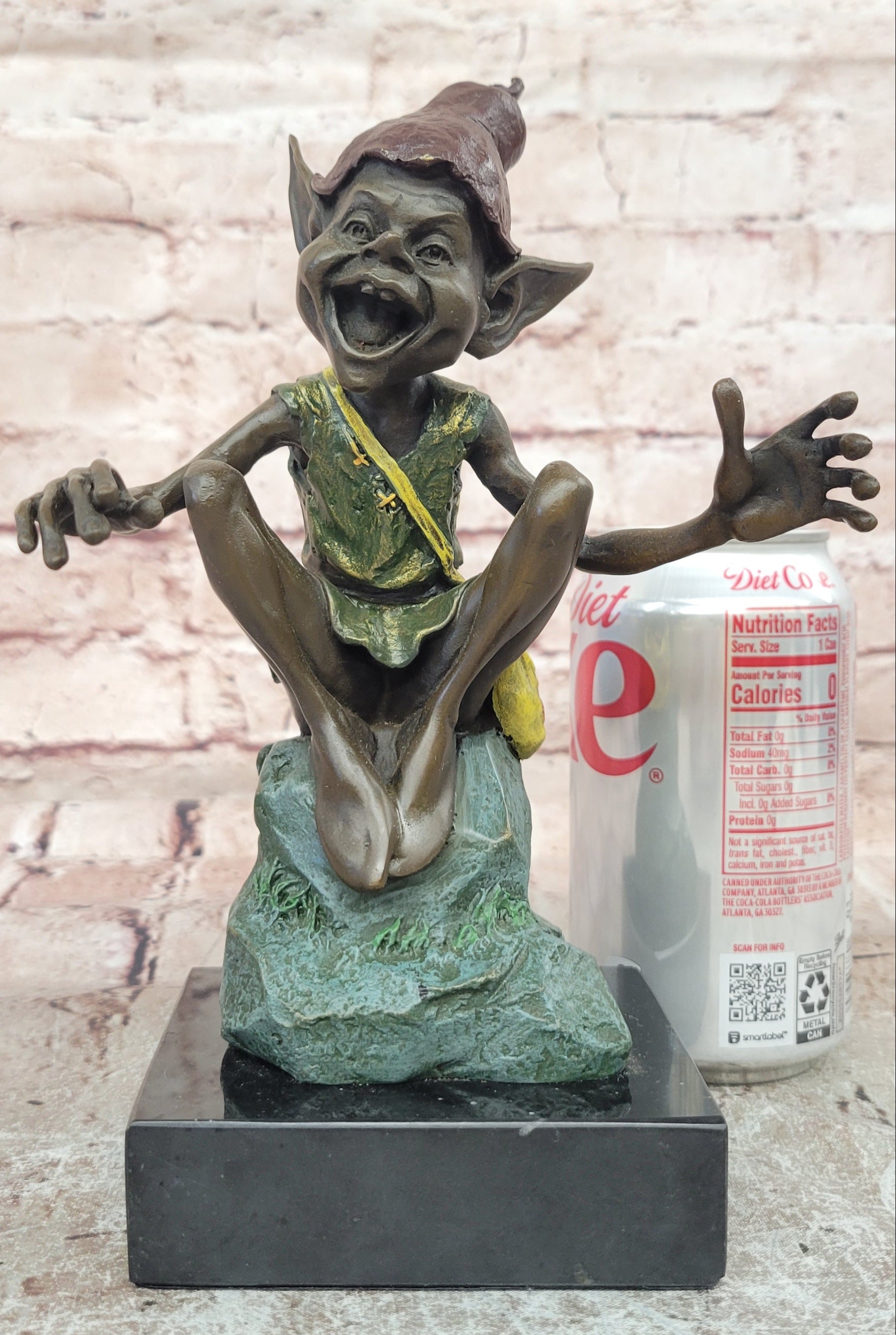 Fantasy Goblin Bronze Statue Marble Base Collectible Elf Figurine Figure