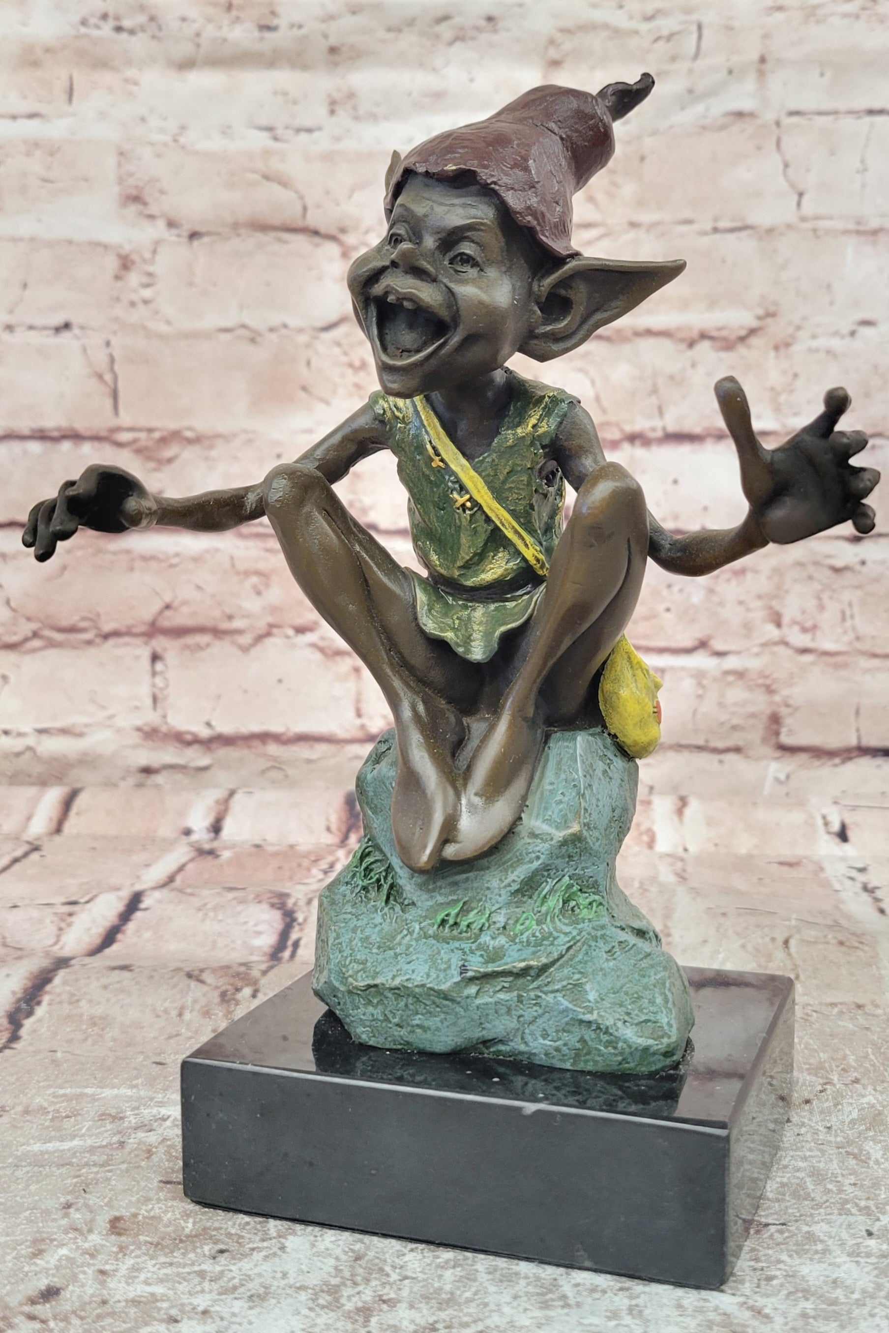 Fantasy Goblin Bronze Statue Marble Base Collectible Elf Figurine Figure