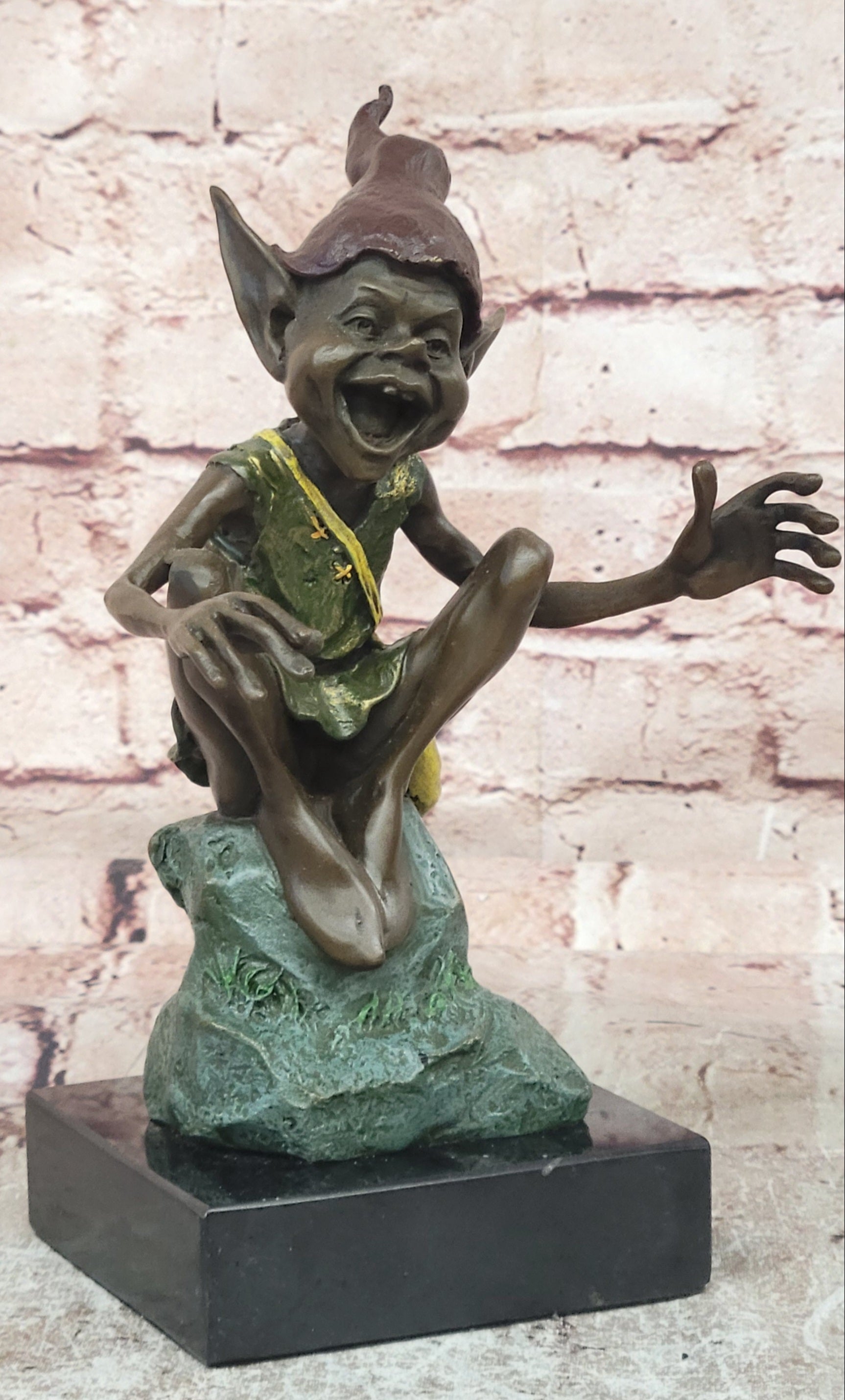 Fantasy Goblin Bronze Statue Marble Base Collectible Elf Figurine Figure
