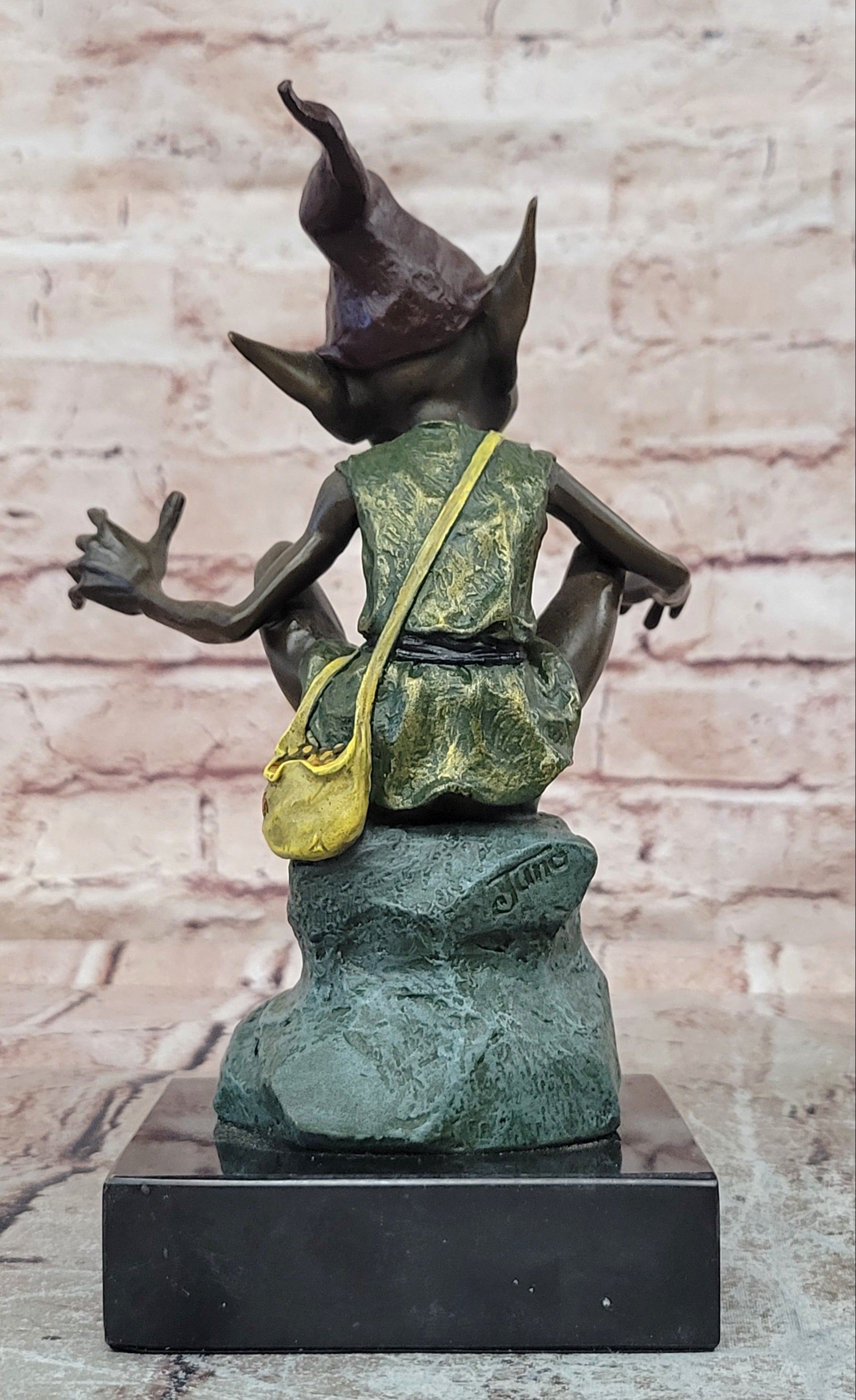 Fantasy Goblin Bronze Statue Marble Base Collectible Elf Figurine Figure