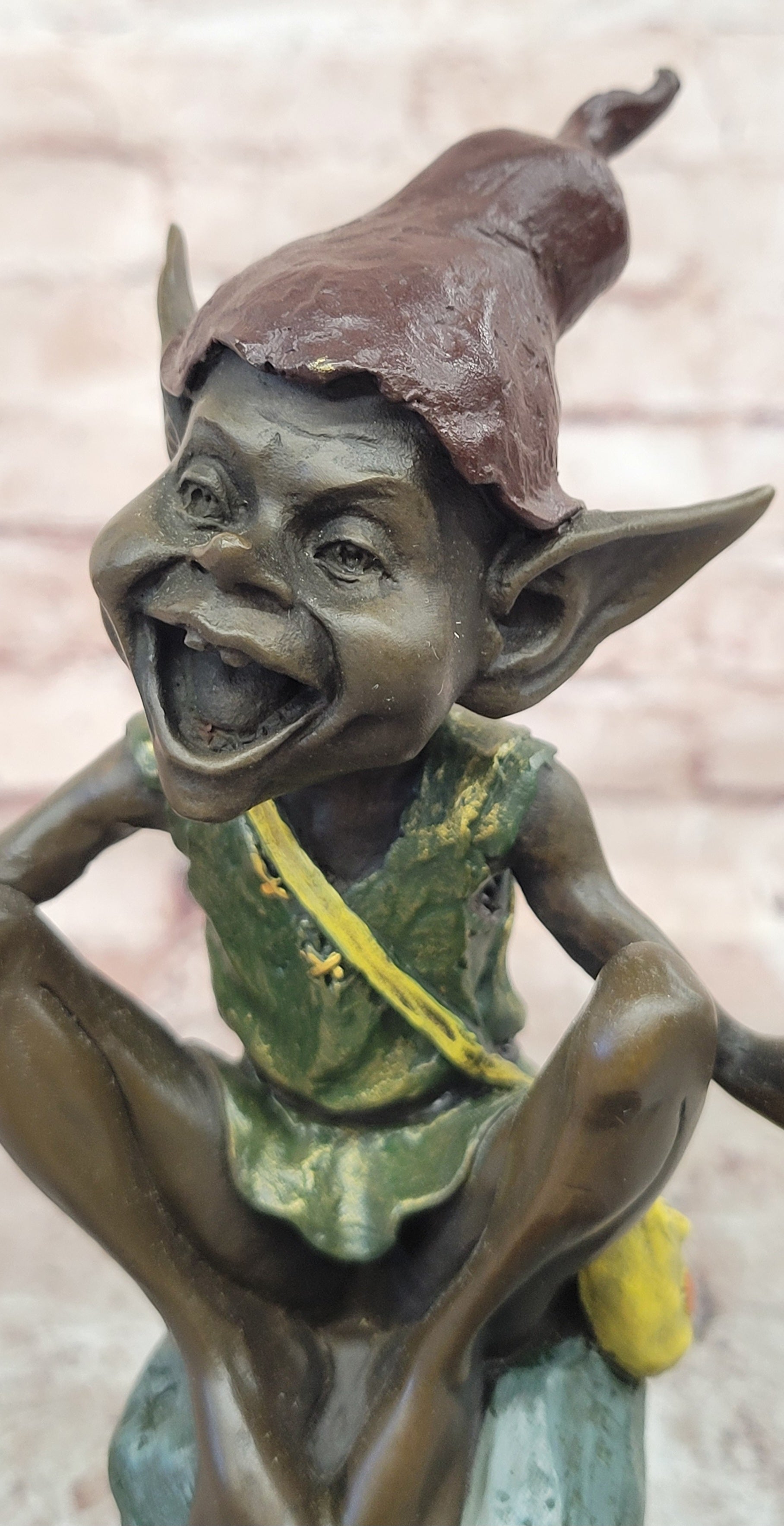 Fantasy Goblin Bronze Statue Marble Base Collectible Elf Figurine Figure