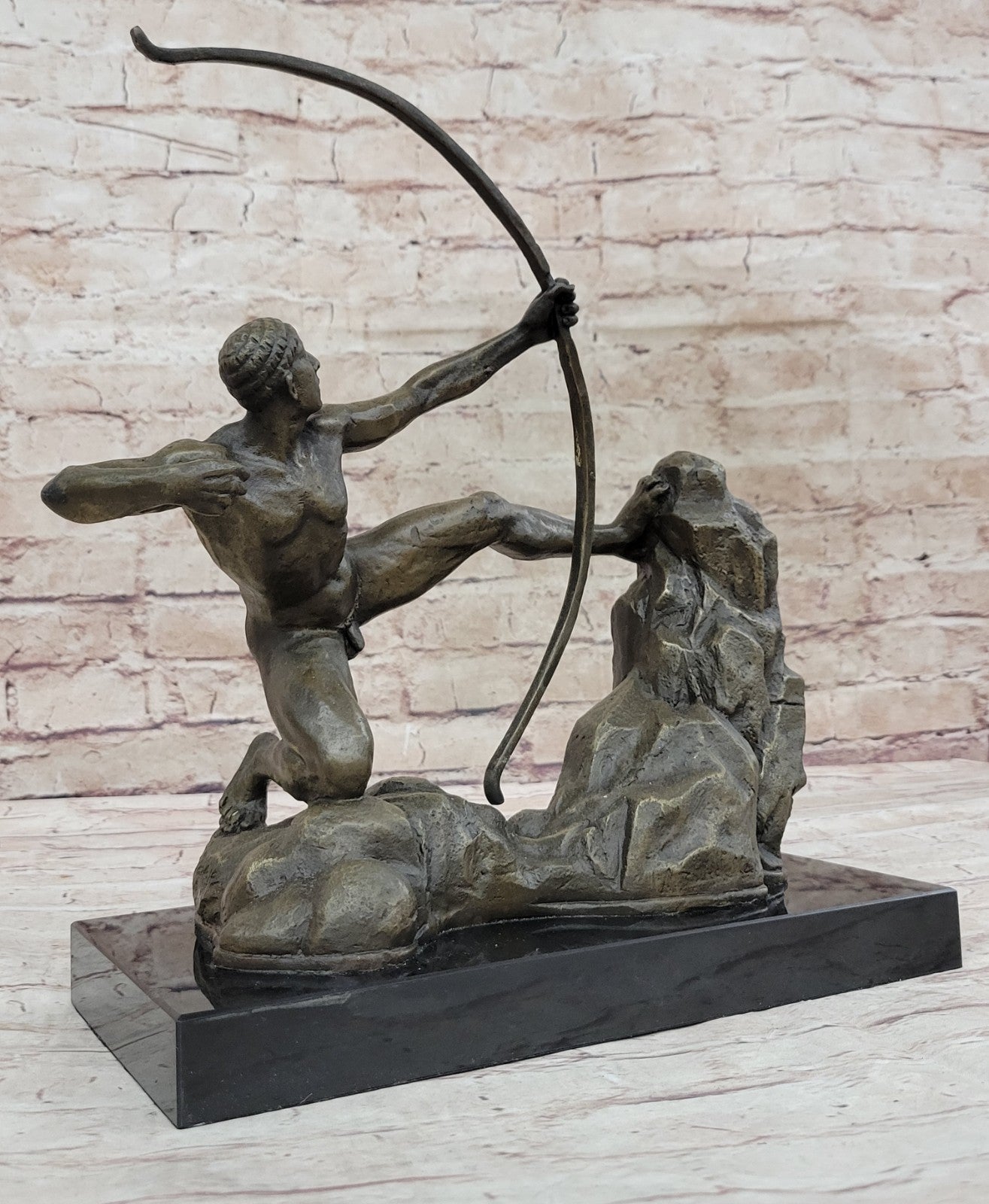 Erotic Nude Male On Hunting Position Statue Handmade Bronze Marble Home Decor