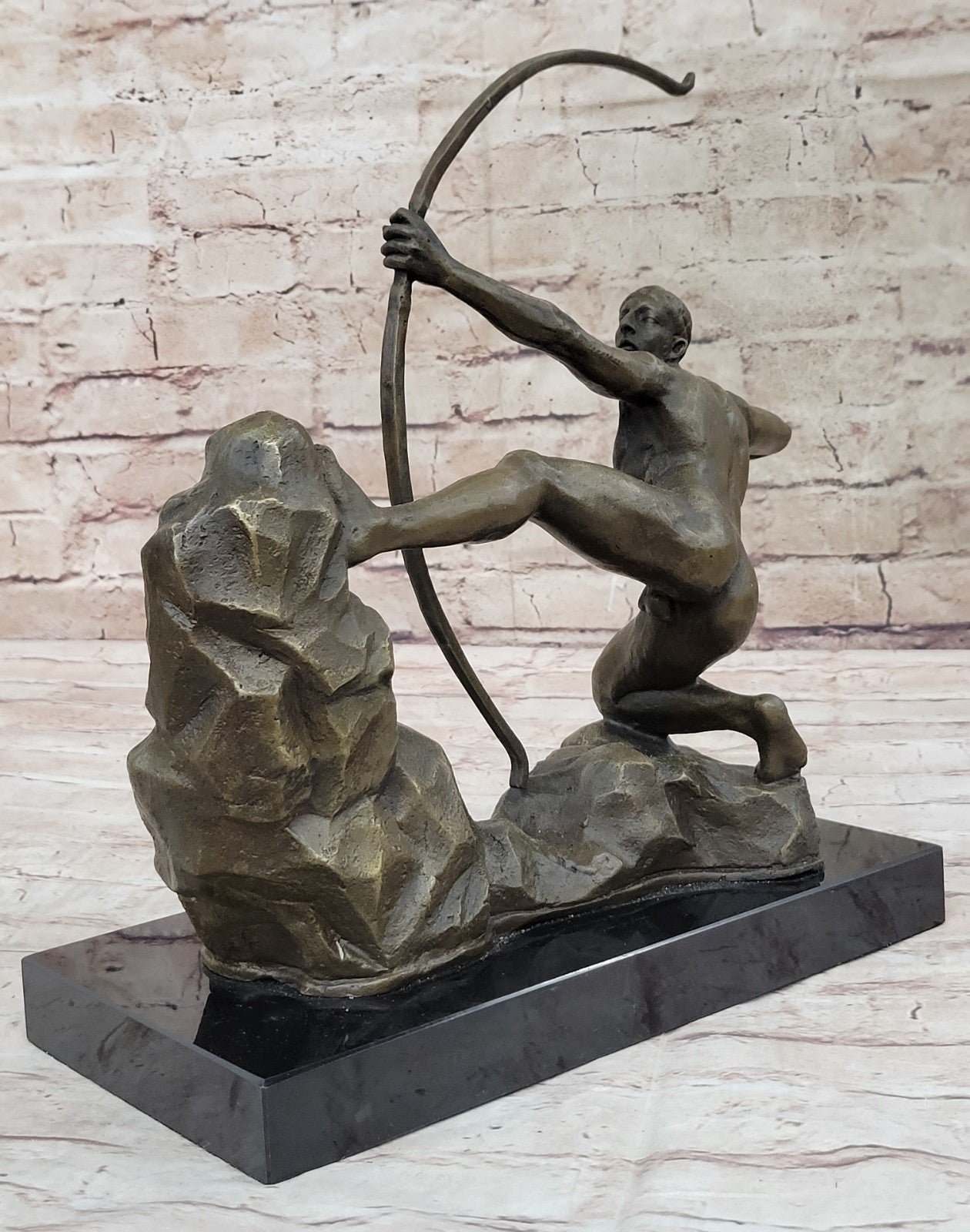 Erotic Nude Male On Hunting Position Statue Handmade Bronze Marble Home Decor