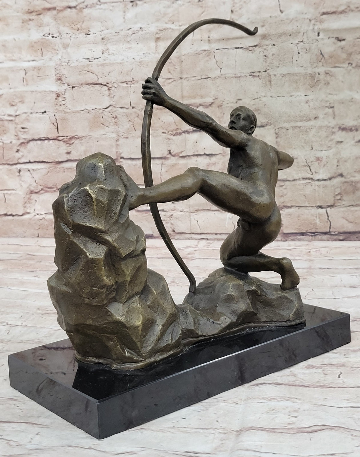 Erotic Nude Male On Hunting Position Statue Handmade Bronze Marble Home Decor