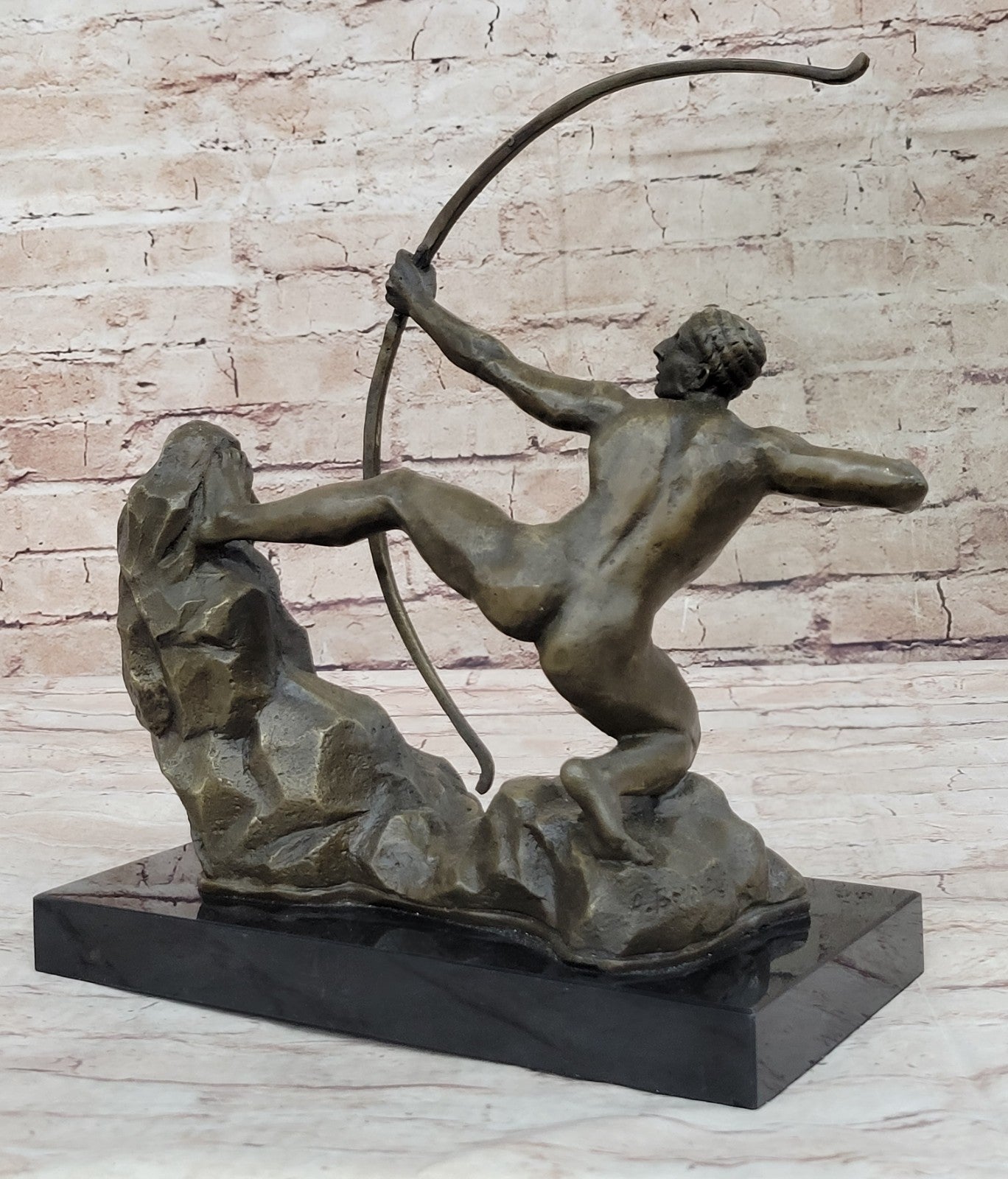 Erotic Nude Male On Hunting Position Statue Handmade Bronze Marble Home Decor