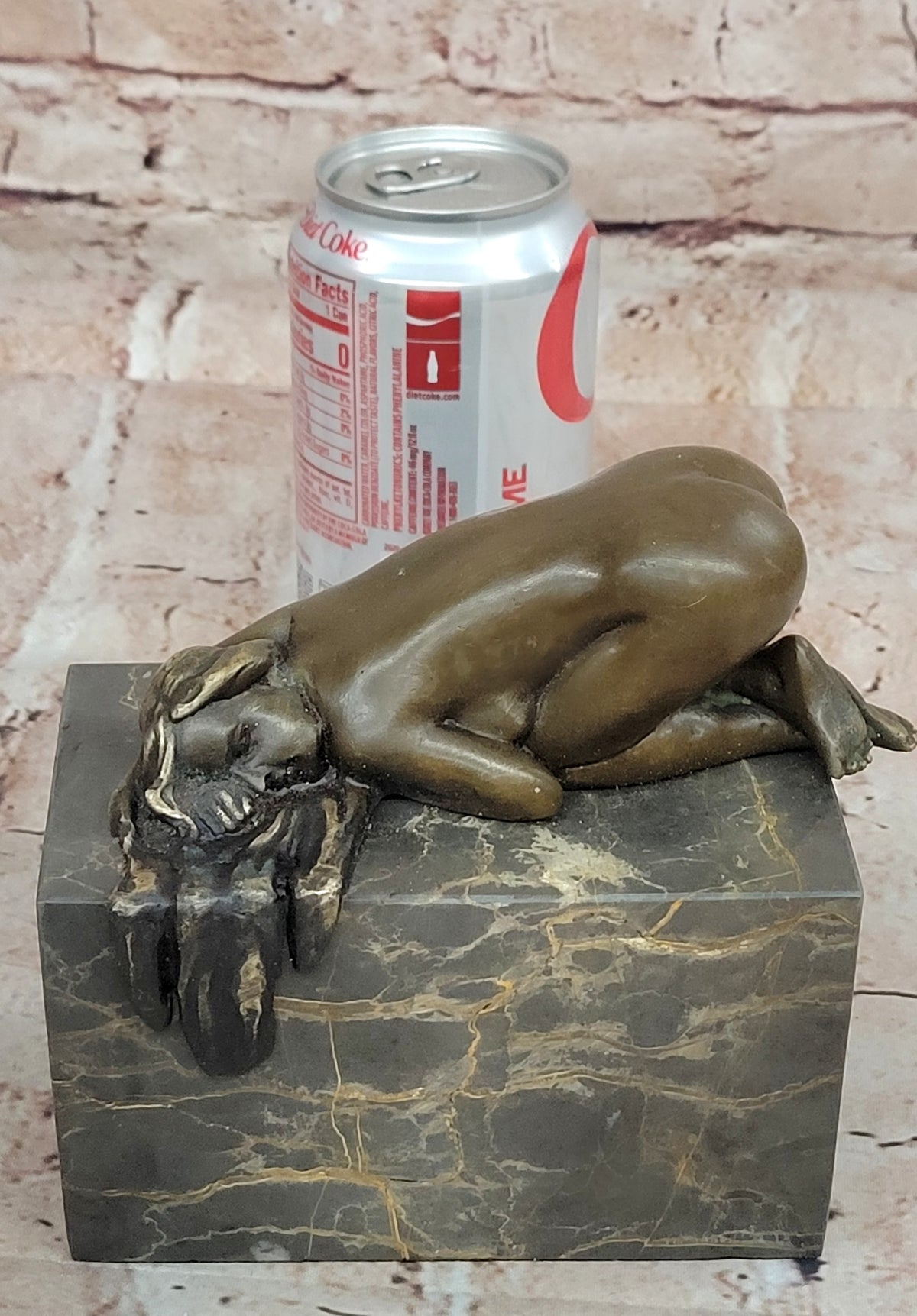 EROTIC BRONZE ART STATUE NAKED LADY FIGURINE NUDE FEMALE SCULPTURE MARBLE BASE
