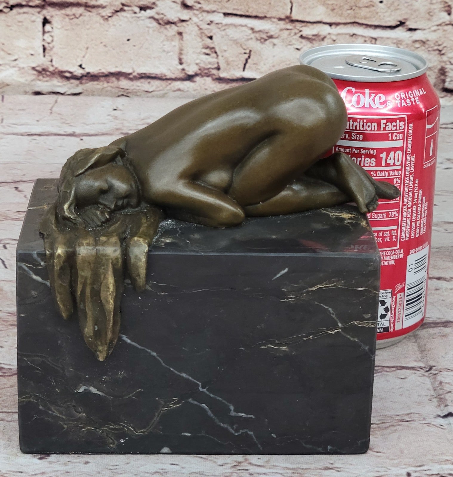 EROTIC BRONZE ART STATUE NAKED LADY FIGURINE NUDE FEMALE SCULPTURE MARBLE BASE