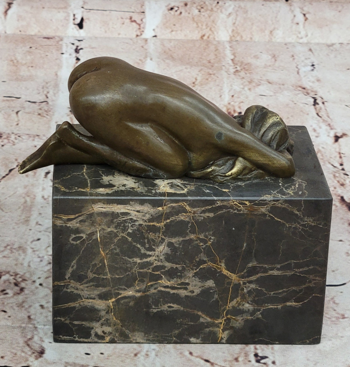 EROTIC BRONZE ART STATUE NAKED LADY FIGURINE NUDE FEMALE SCULPTURE MARBLE BASE