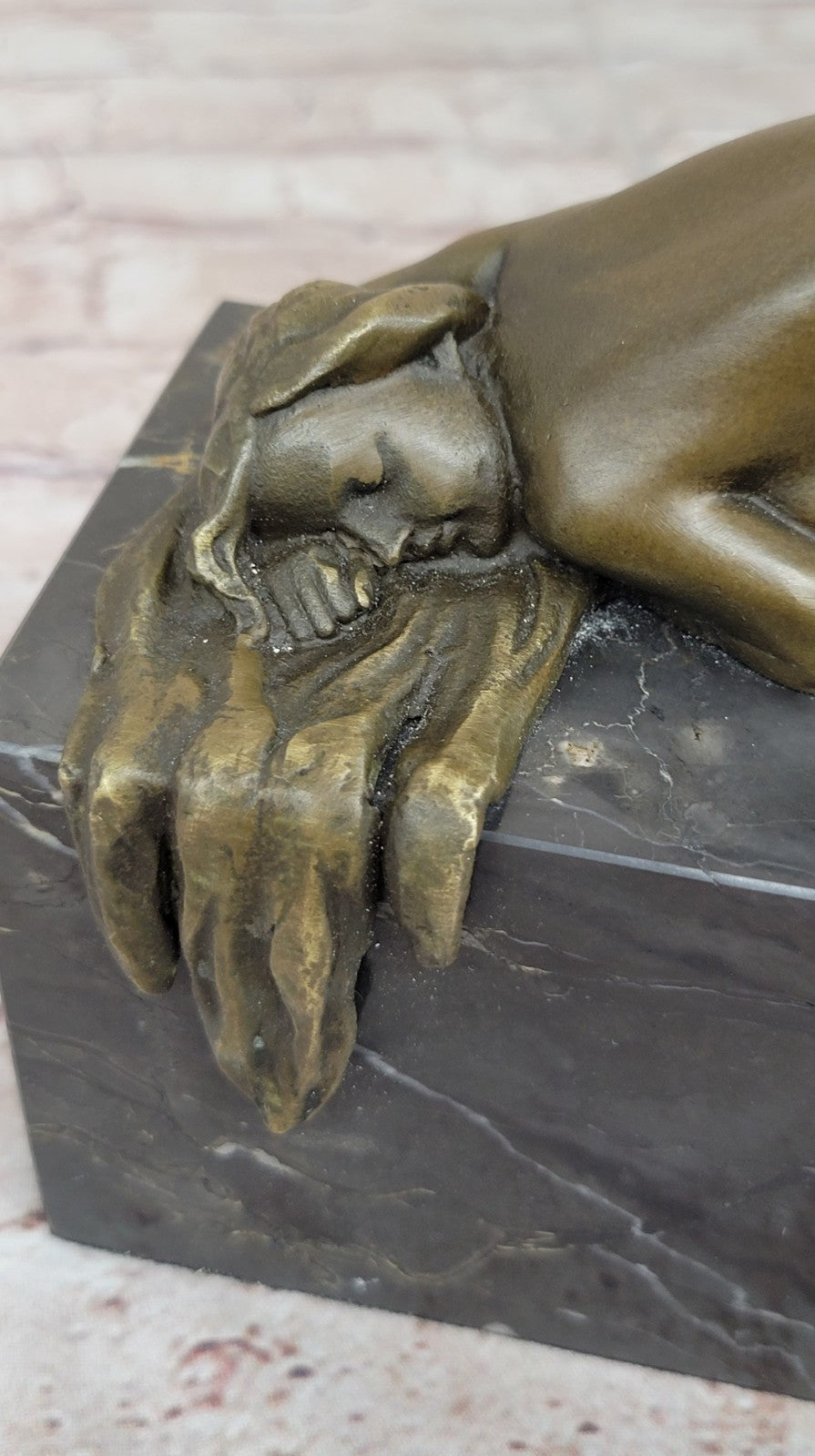 EROTIC BRONZE ART STATUE NAKED LADY FIGURINE NUDE FEMALE SCULPTURE MARBLE BASE