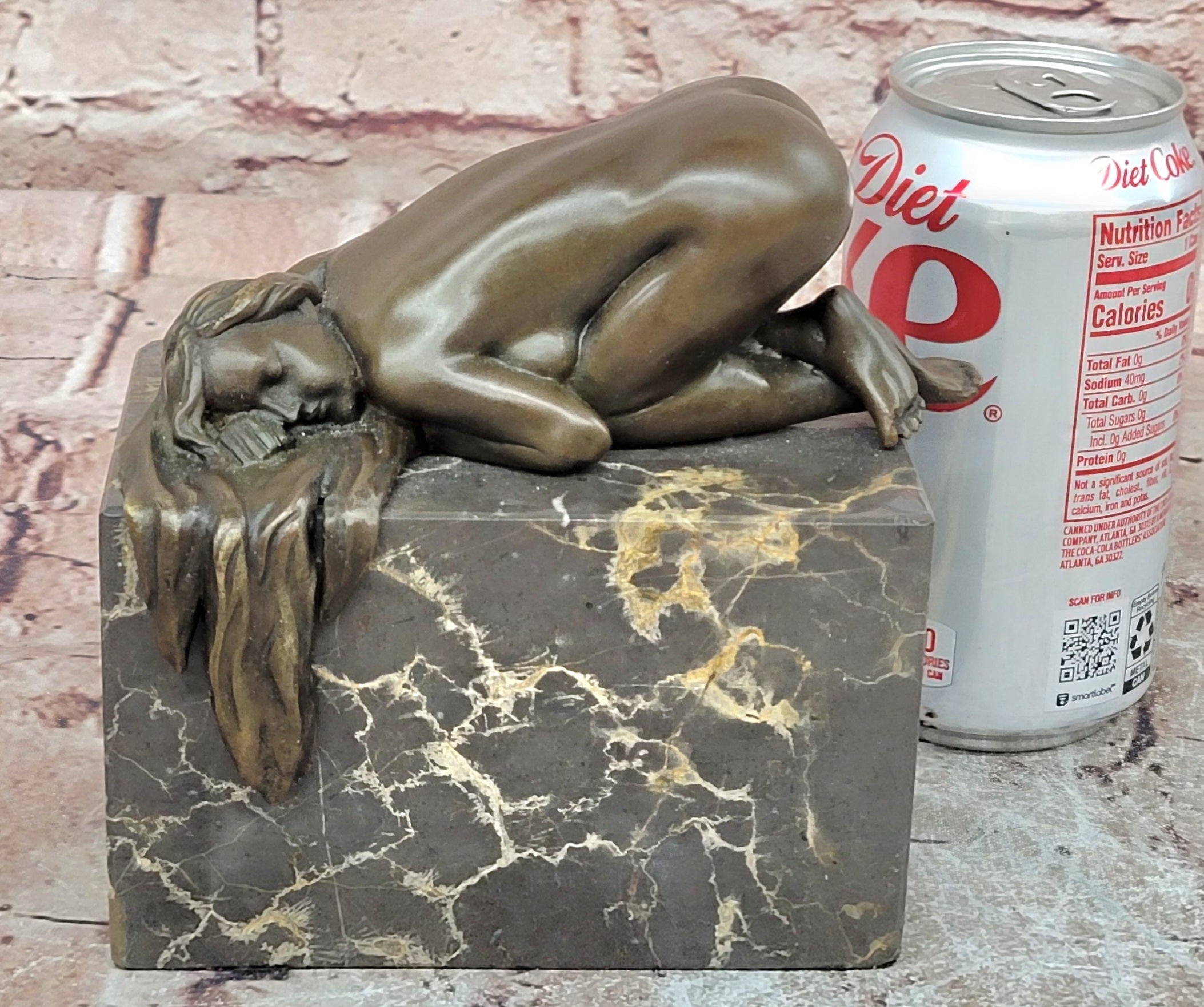 Elegant Nude Woman Bronze Sculpture Sleeping Figure Marble Base Artwork