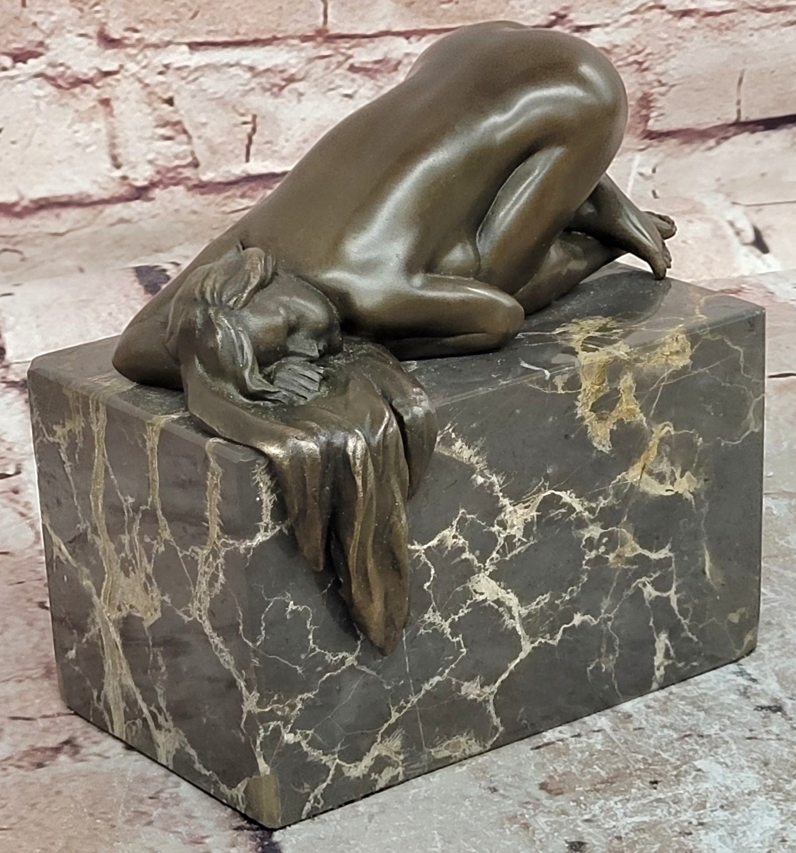 Elegant Nude Woman Bronze Sculpture Sleeping Figure Marble Base Artwork