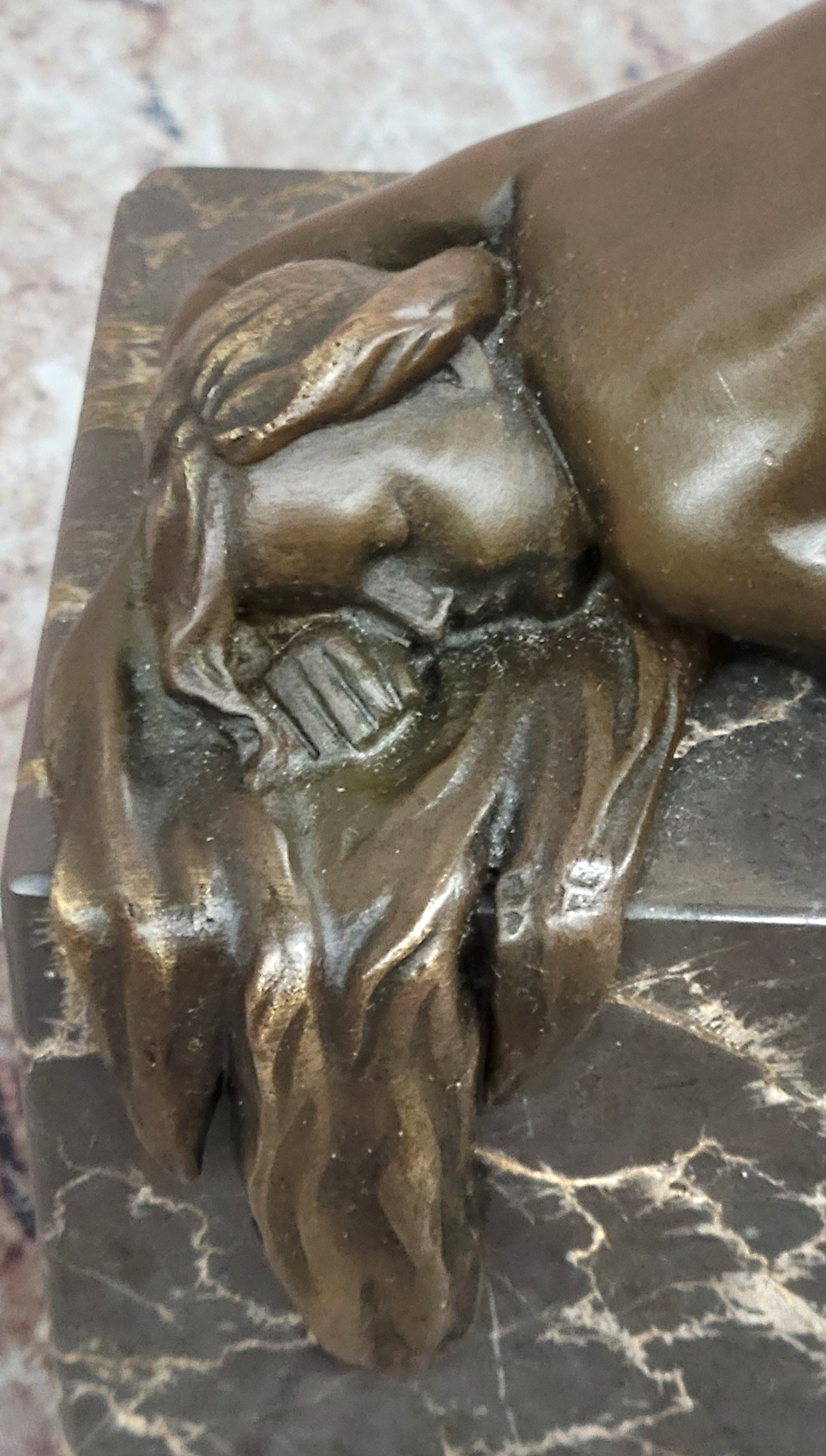 Elegant Nude Woman Bronze Sculpture Sleeping Figure Marble Base Artwork