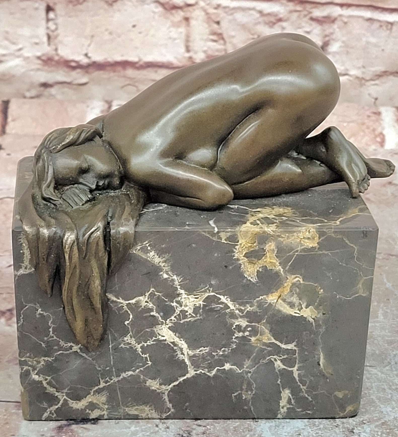 Elegant Nude Woman Bronze Sculpture Sleeping Figure Marble Base Artwork