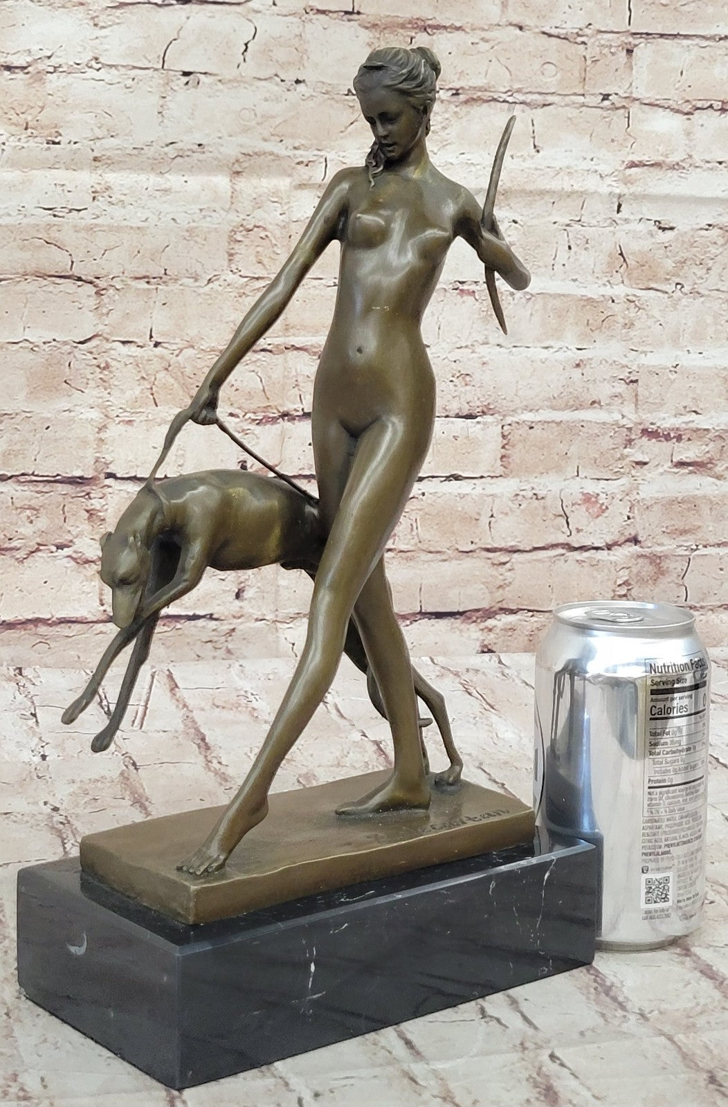 Signed Cast Bronze Diana The Huntress Art Deco Nude Sculpture Statue Mythical NR