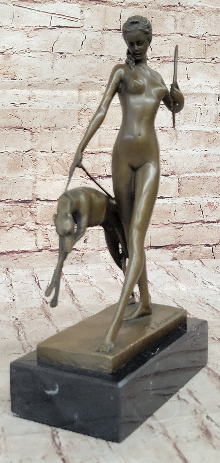 Signed Cast Bronze Diana The Huntress Art Deco Nude Sculpture Statue Mythical NR