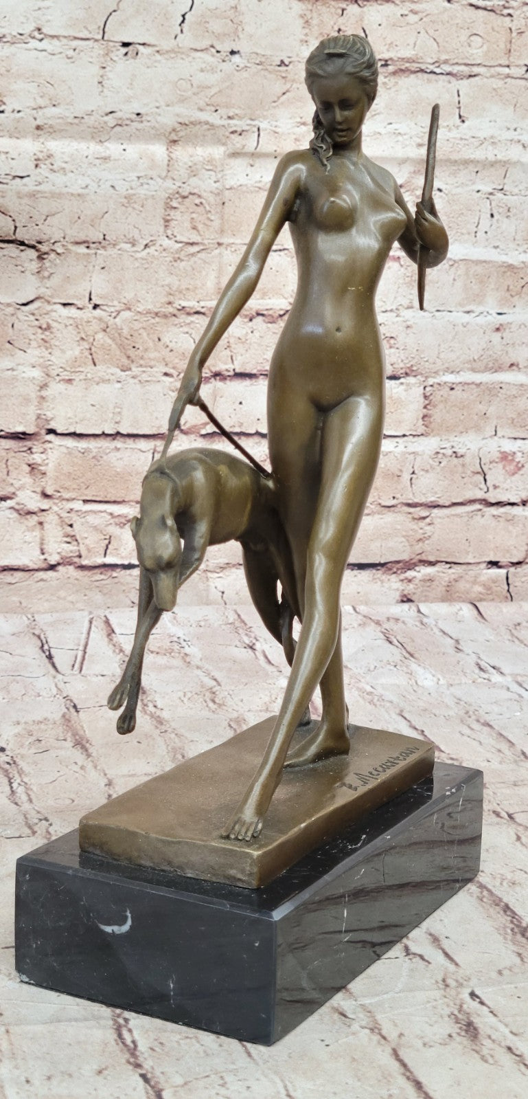 Signed Cast Bronze Diana The Huntress Art Deco Nude Sculpture Statue Mythical NR