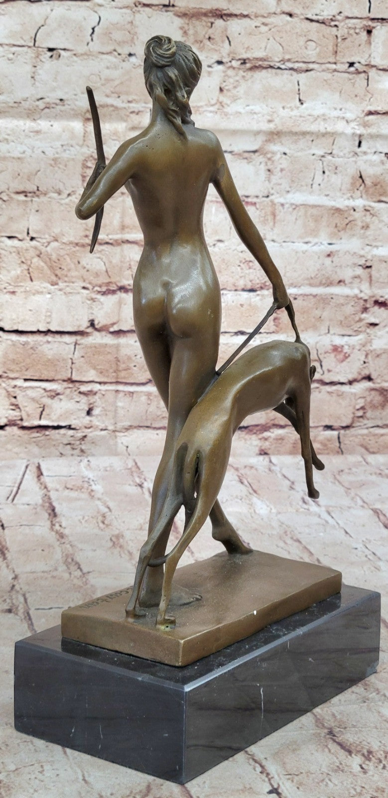 Signed Cast Bronze Diana The Huntress Art Deco Nude Sculpture Statue Mythical NR