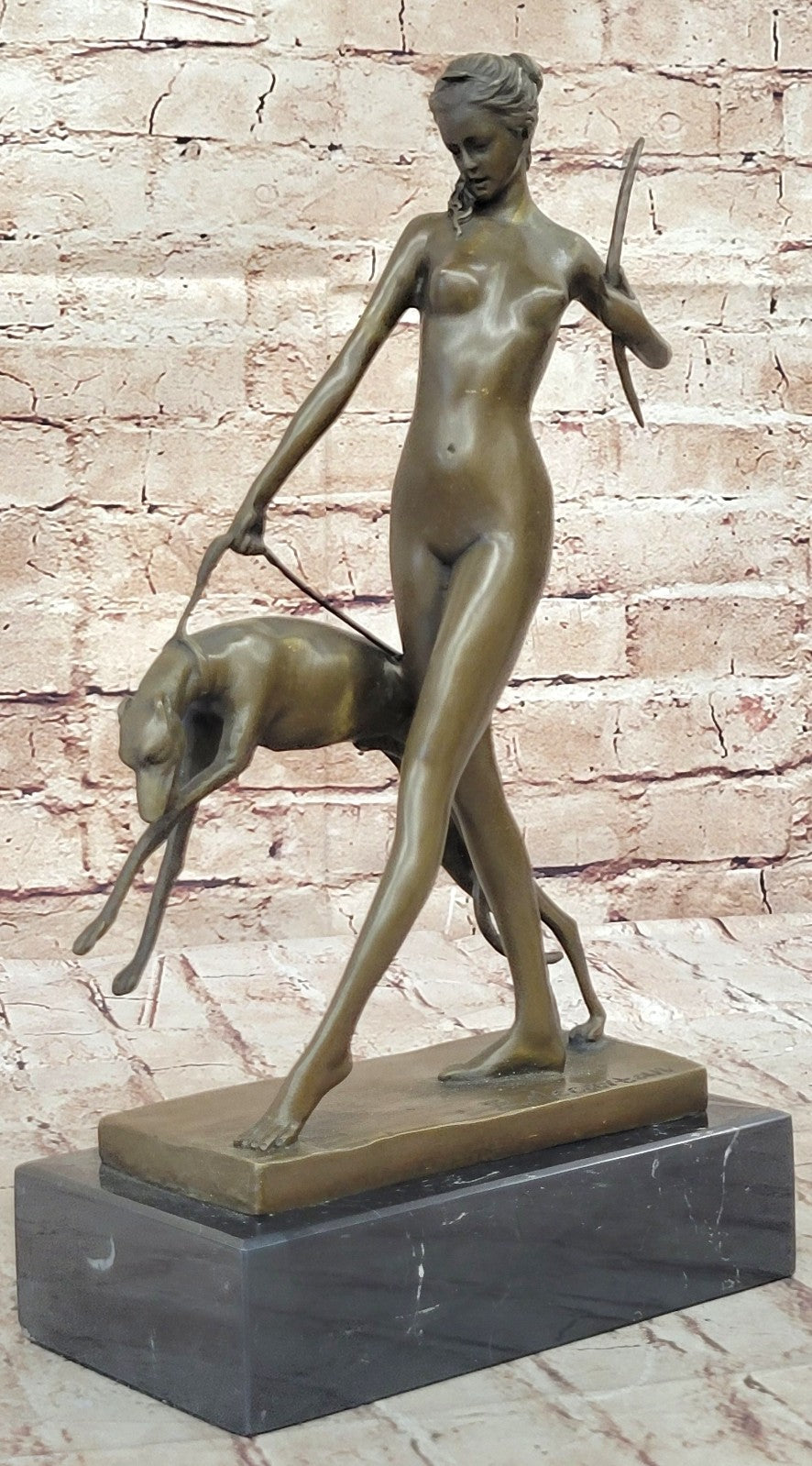 Signed Cast Bronze Diana The Huntress Art Deco Nude Sculpture Statue Mythical NR