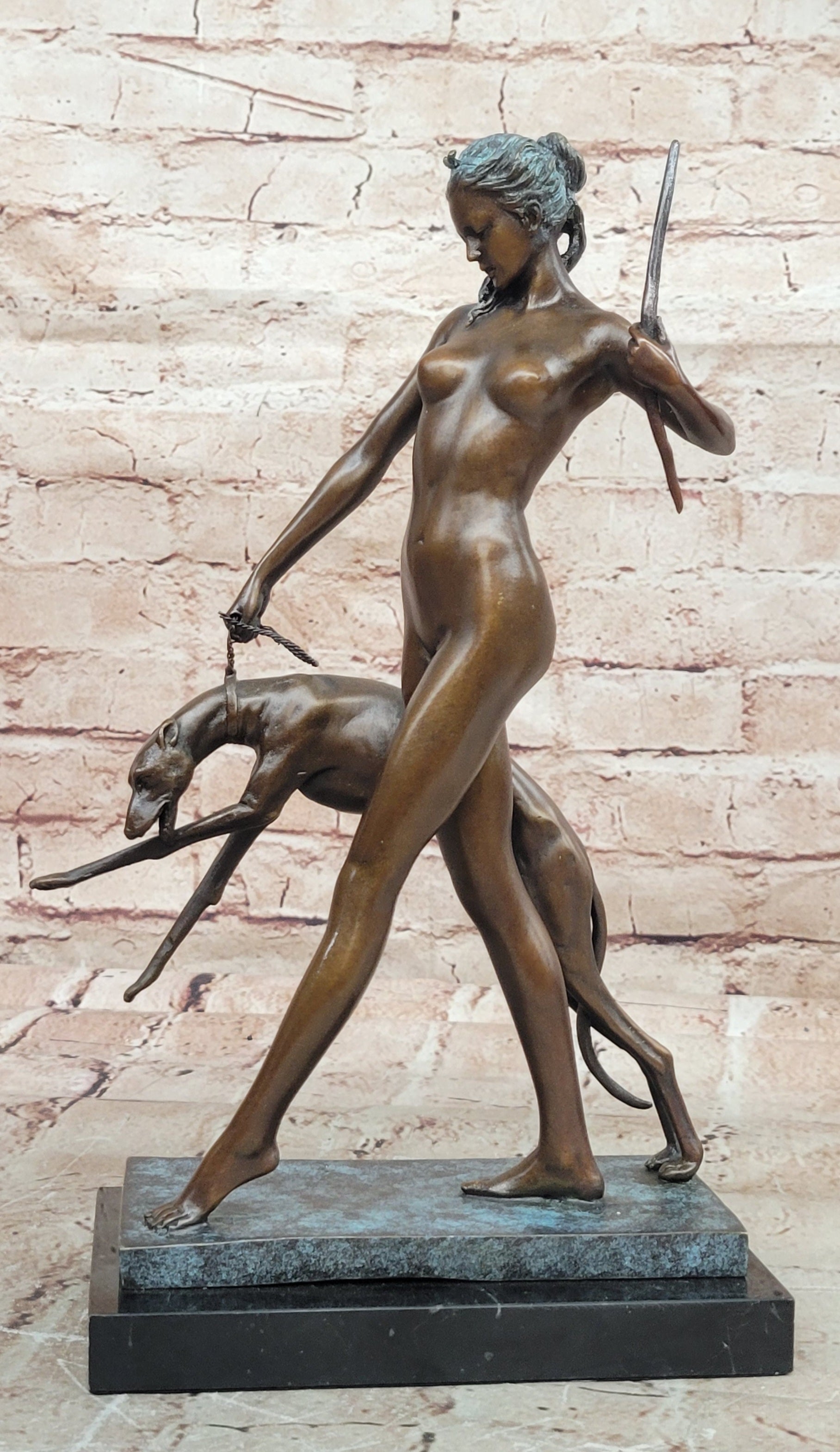 Signed Edward McCartan Bronze Diana And Hound Art Deco Nude Sculpture