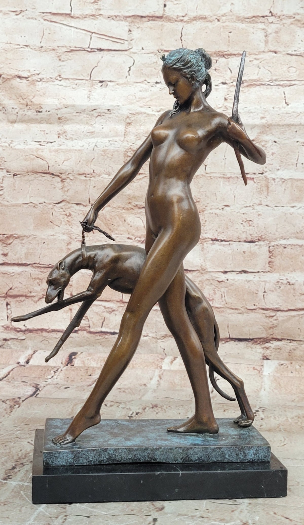 Signed Edward McCartan Bronze Diana And Hound Art Deco Nude Sculpture