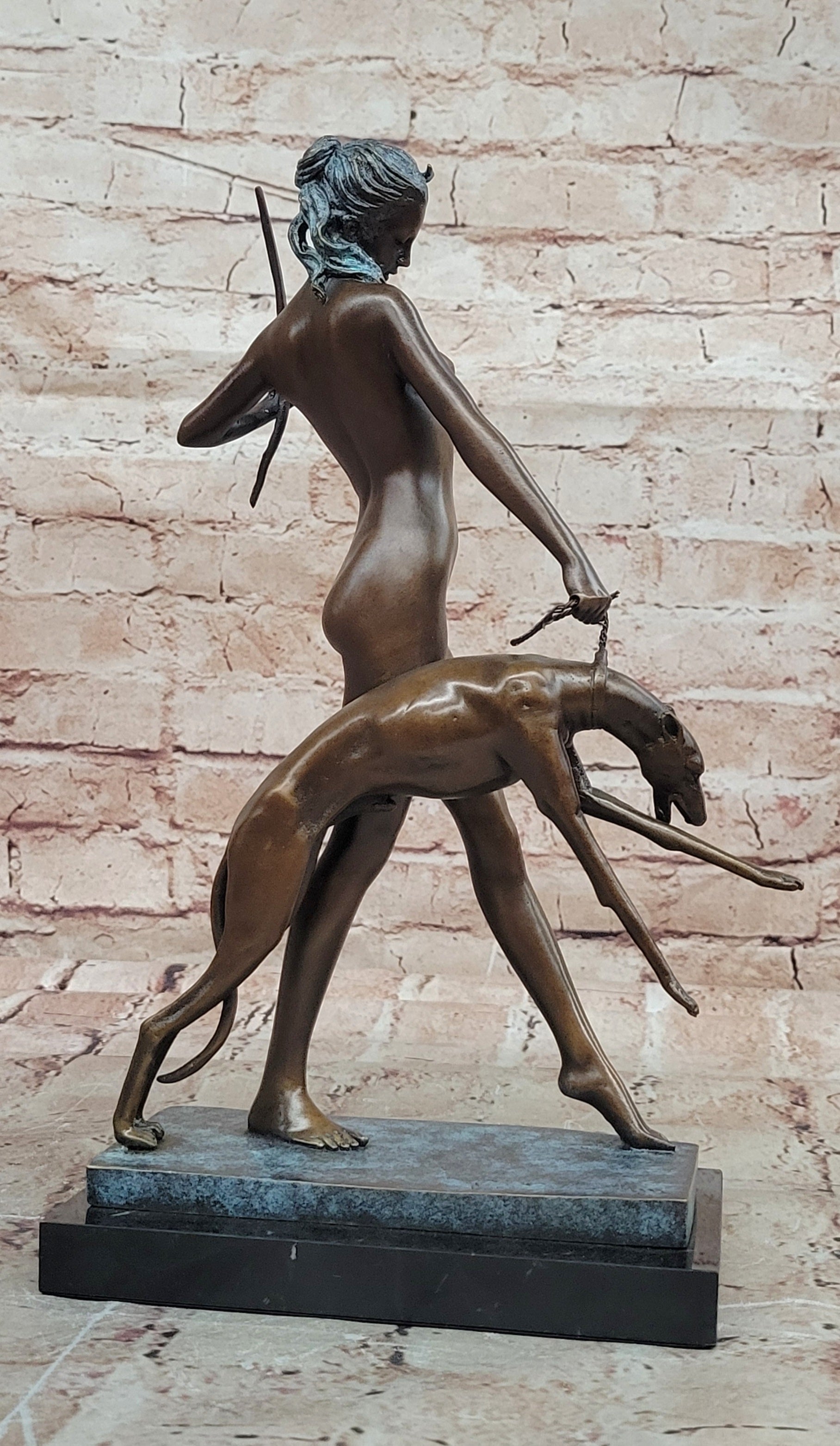 Signed Edward McCartan Bronze Diana And Hound Art Deco Nude Sculpture