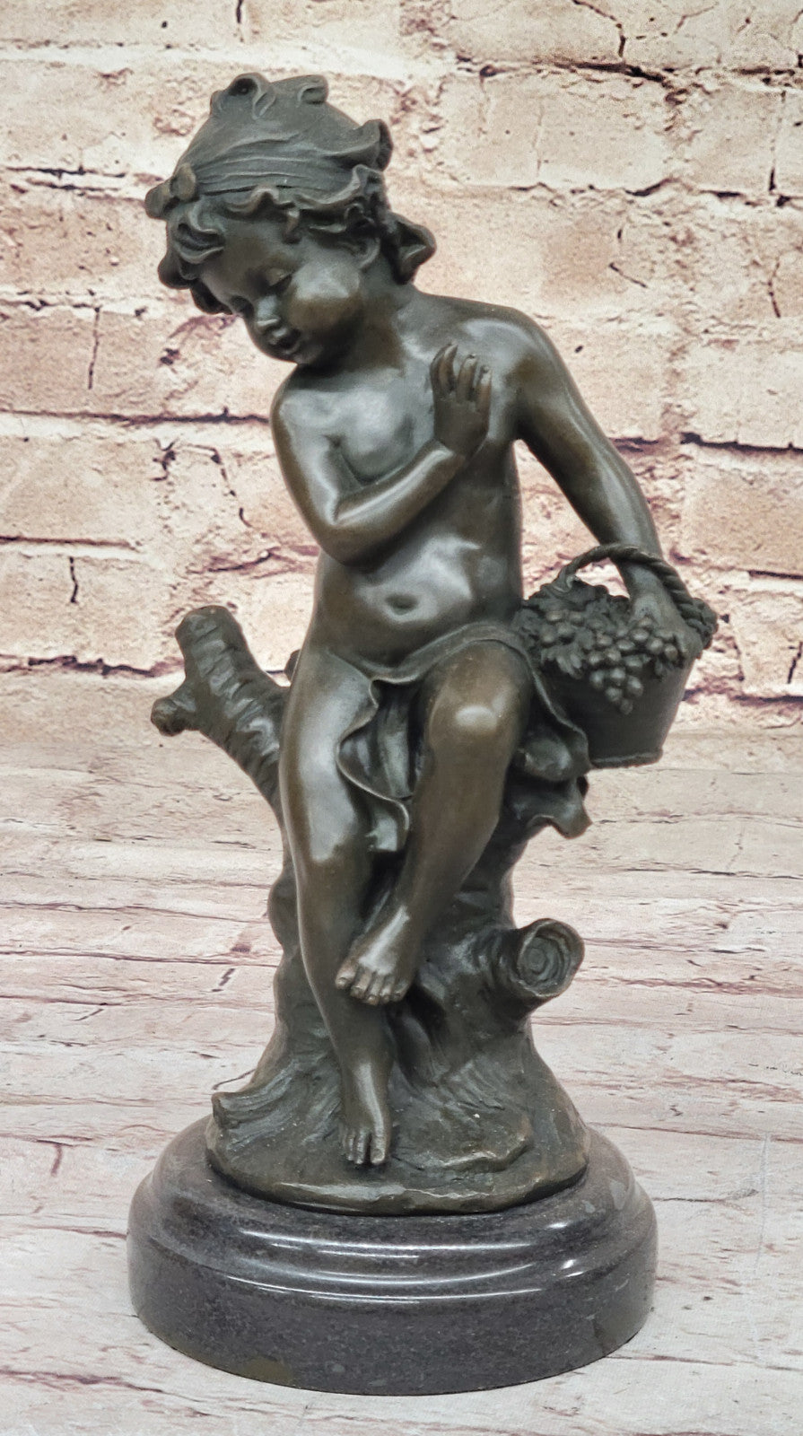 Moreau`s Art Nouveau Statue: Bronze Girl Sitting on Tree Branch, Home Decor Piece