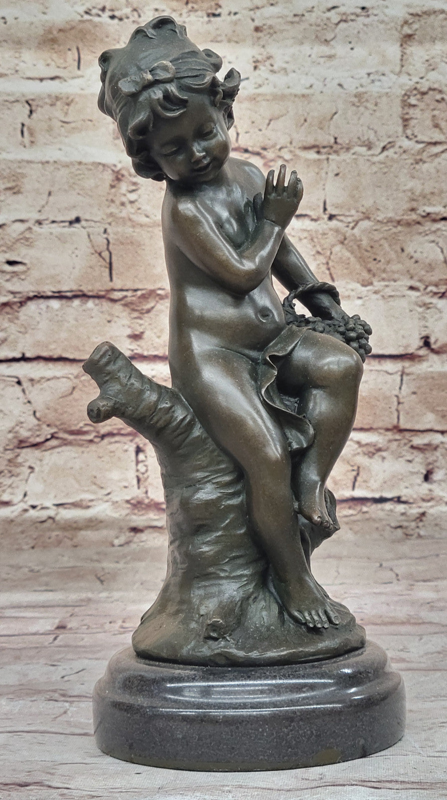 Moreau`s Art Nouveau Statue: Bronze Girl Sitting on Tree Branch, Home Decor Piece